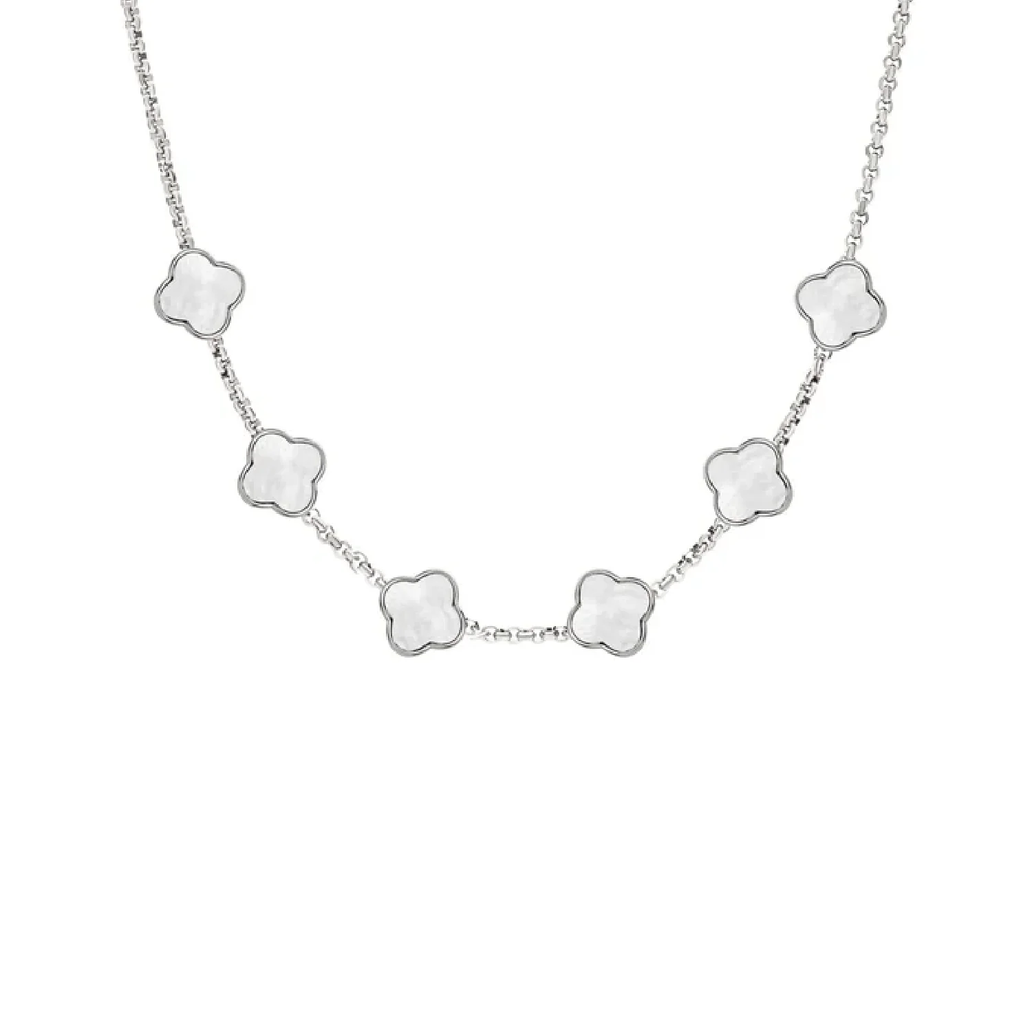 Pearl Clover Custom Name Necklace (Silver)