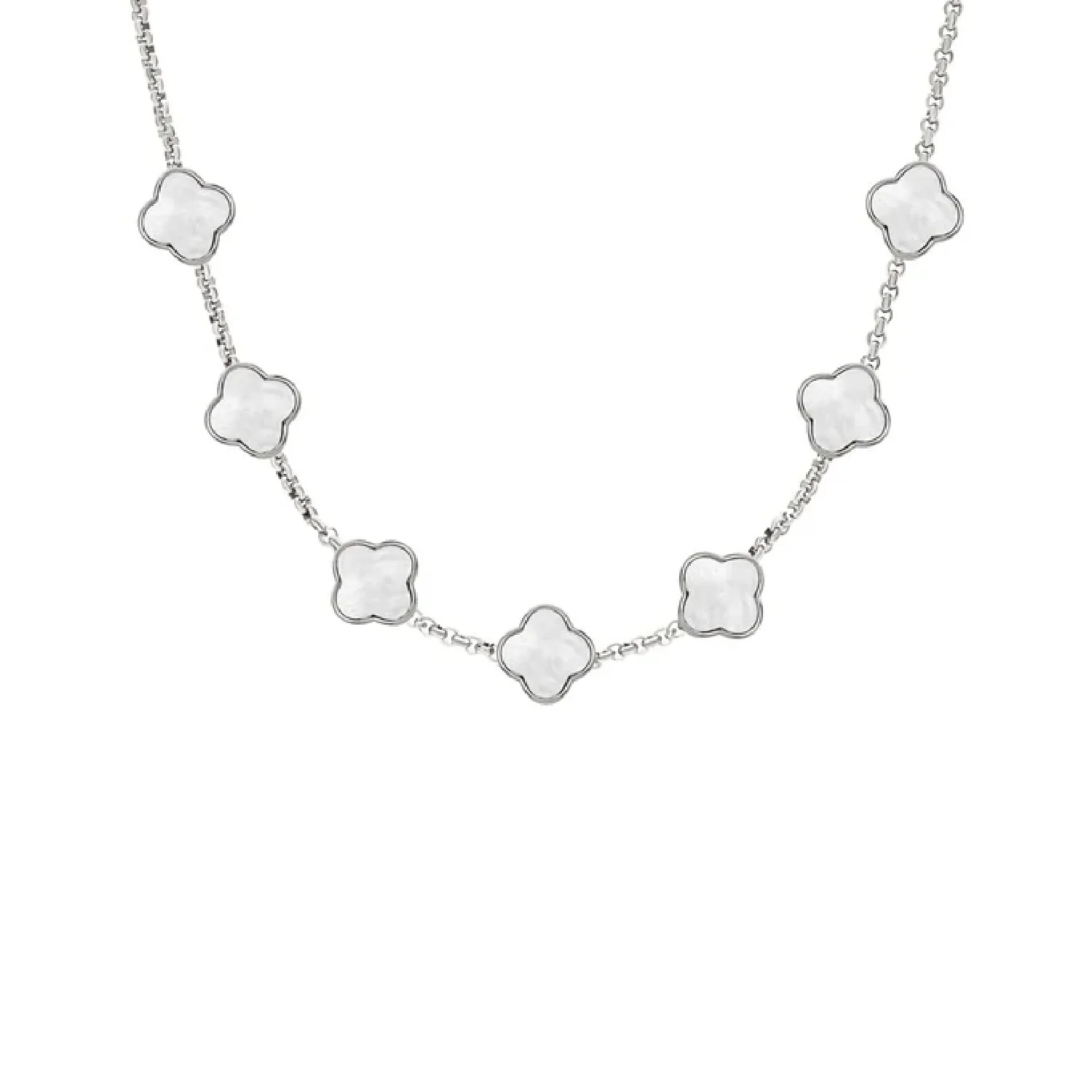 Pearl Clover Custom Name Necklace (Silver)