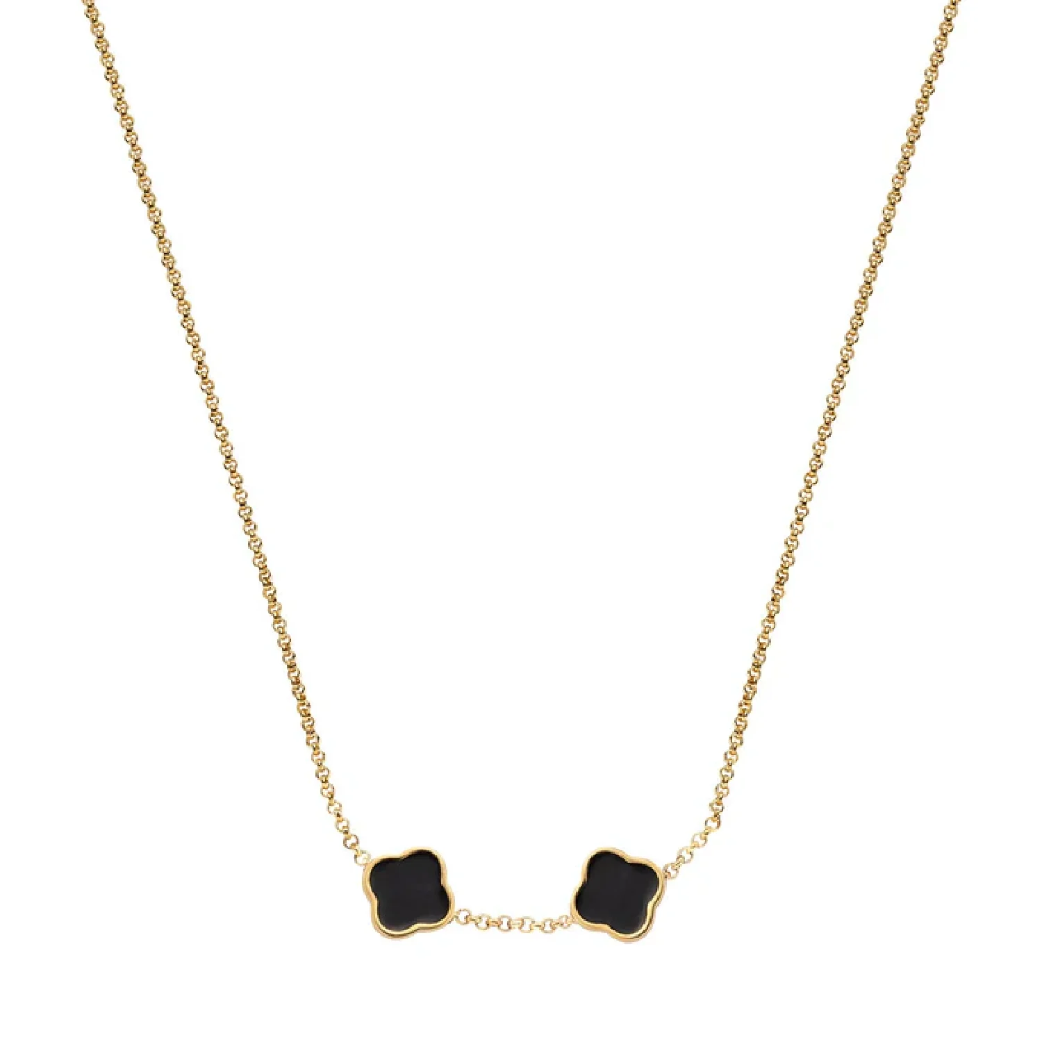 Black Enamel Clover Custom Name Necklace (Gold)
