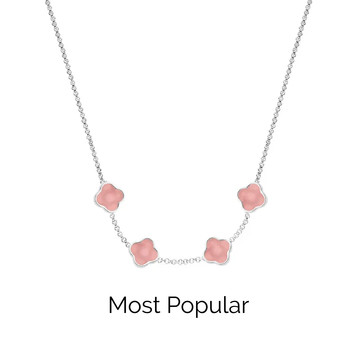 Rose Quartz Clover Custom Name Necklace (Silver)