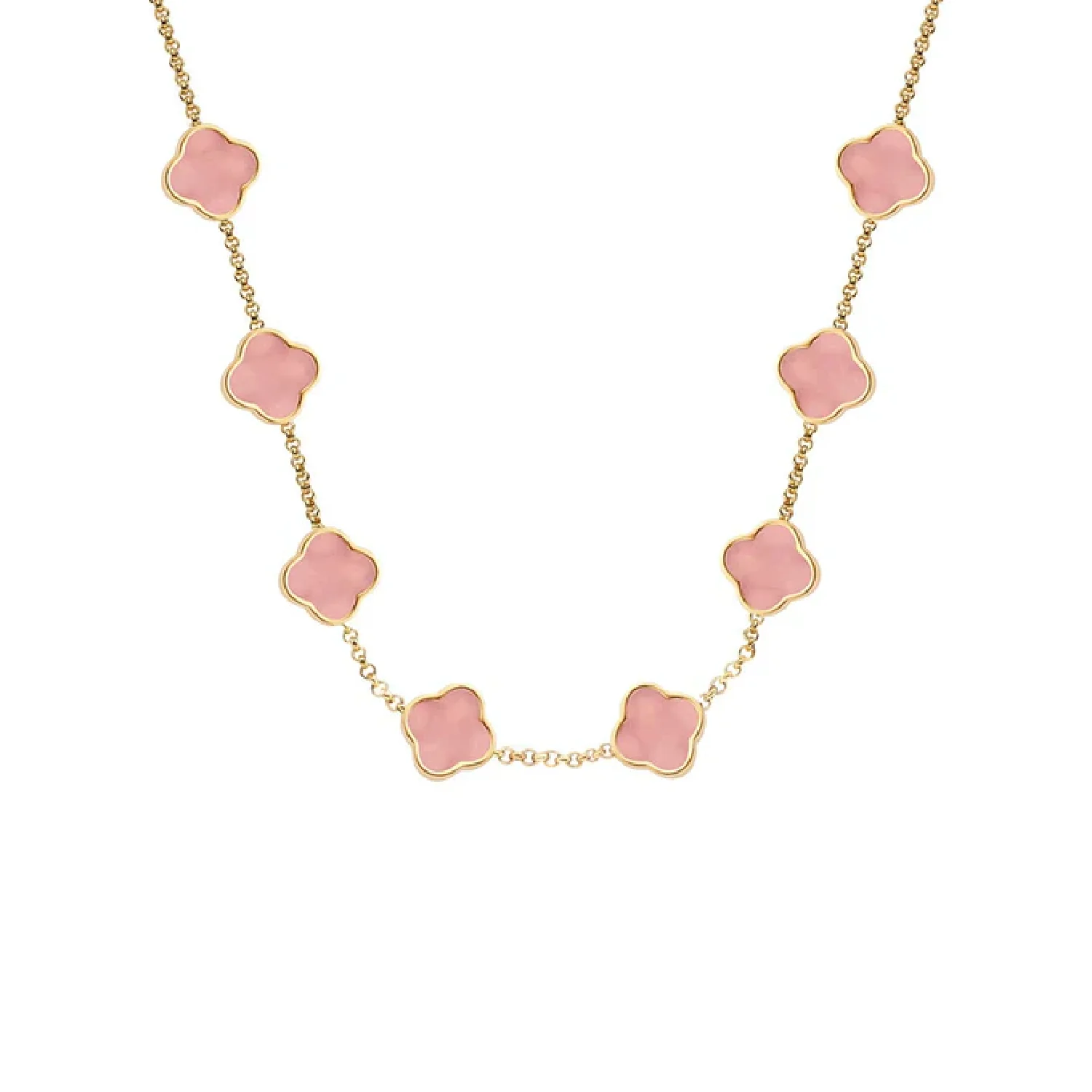 Rose Quartz Clover Custom Name Necklace (Gold)