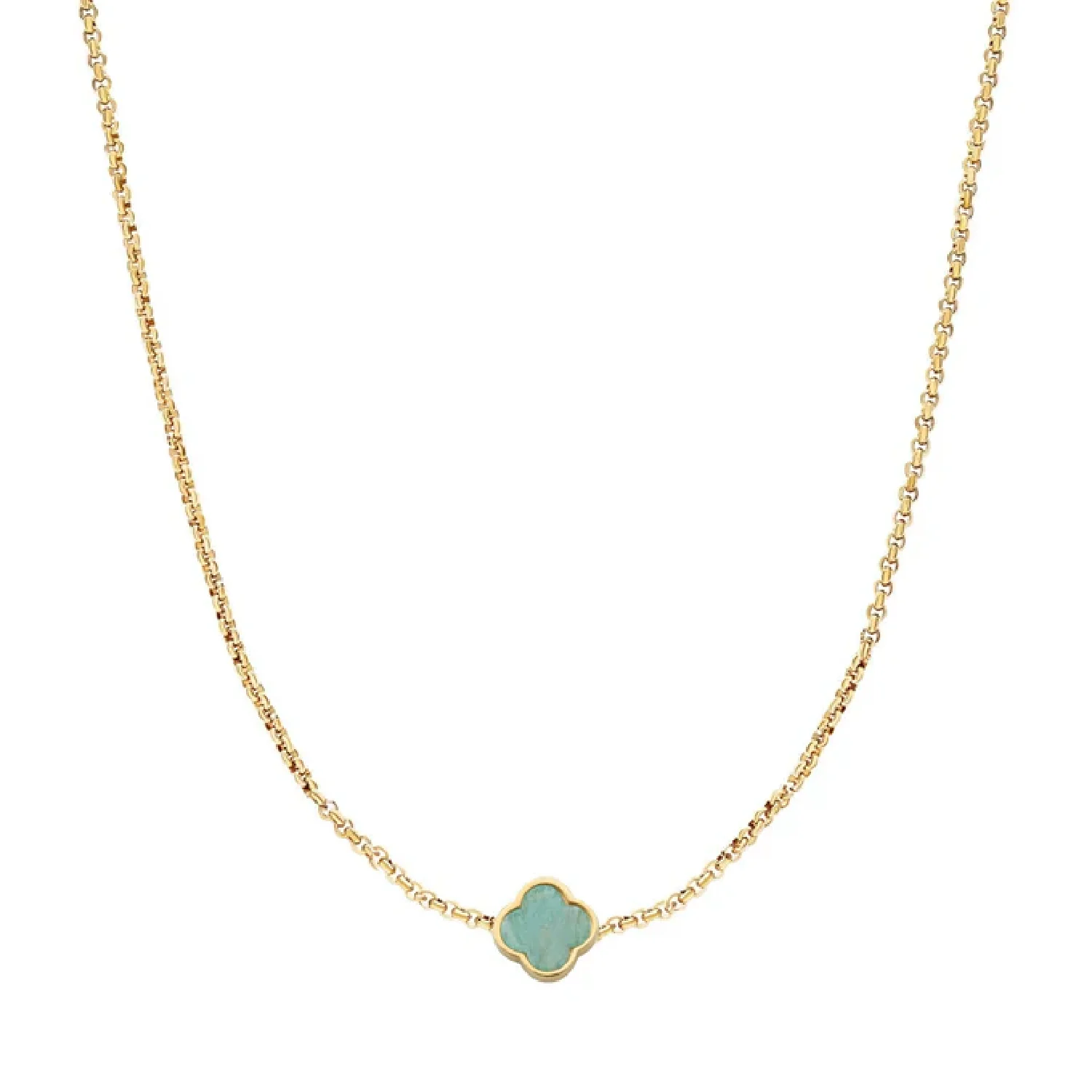 Amazonite Clover Custom Name Necklace (Gold)