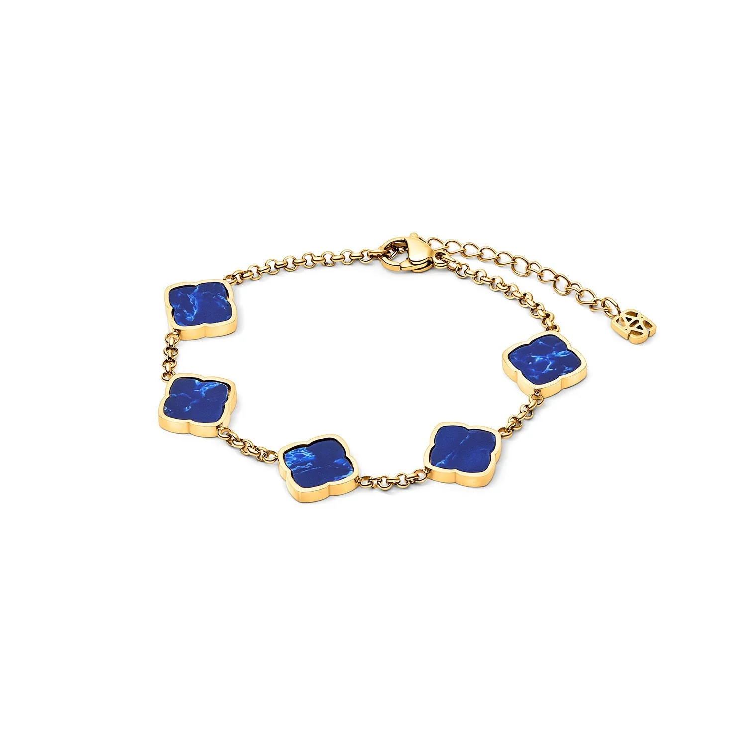 Blue Lace Agate Multi Clover Bracelet (Gold)