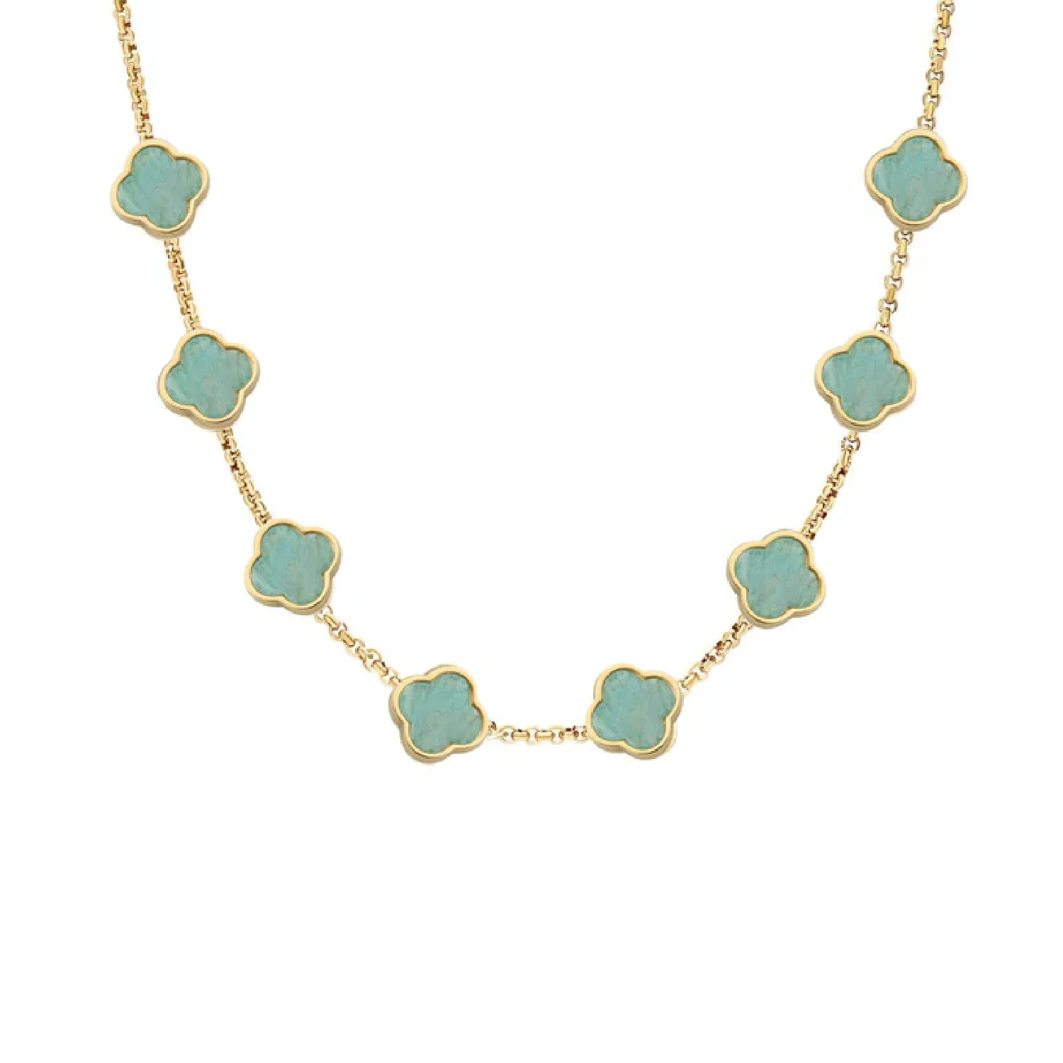 Amazonite Clover Custom Name Necklace (Gold)