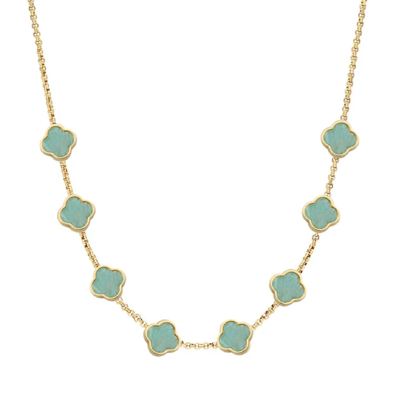 Amazonite Clover Custom Name Necklace (Gold)