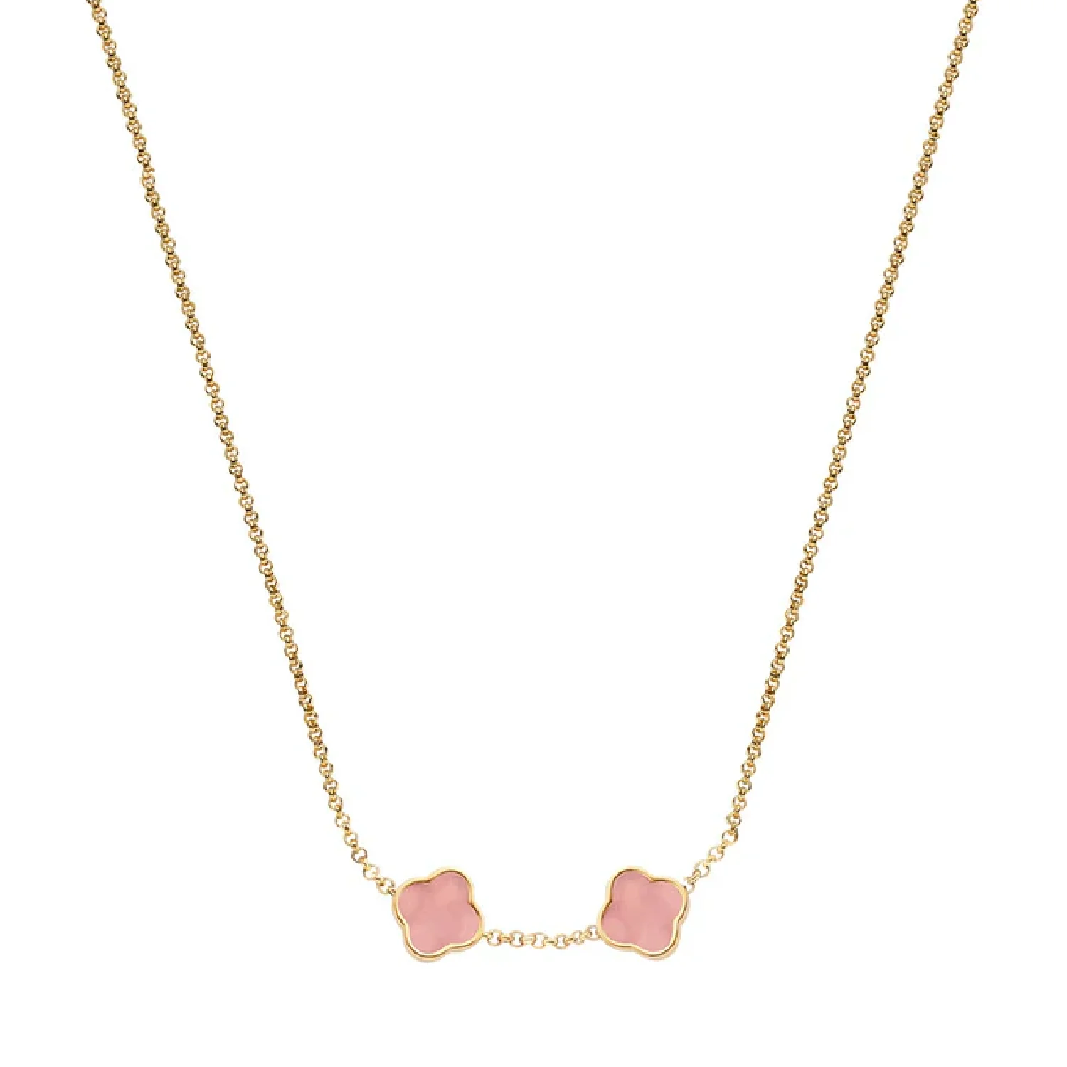 Rose Quartz Clover Custom Name Necklace (Gold)