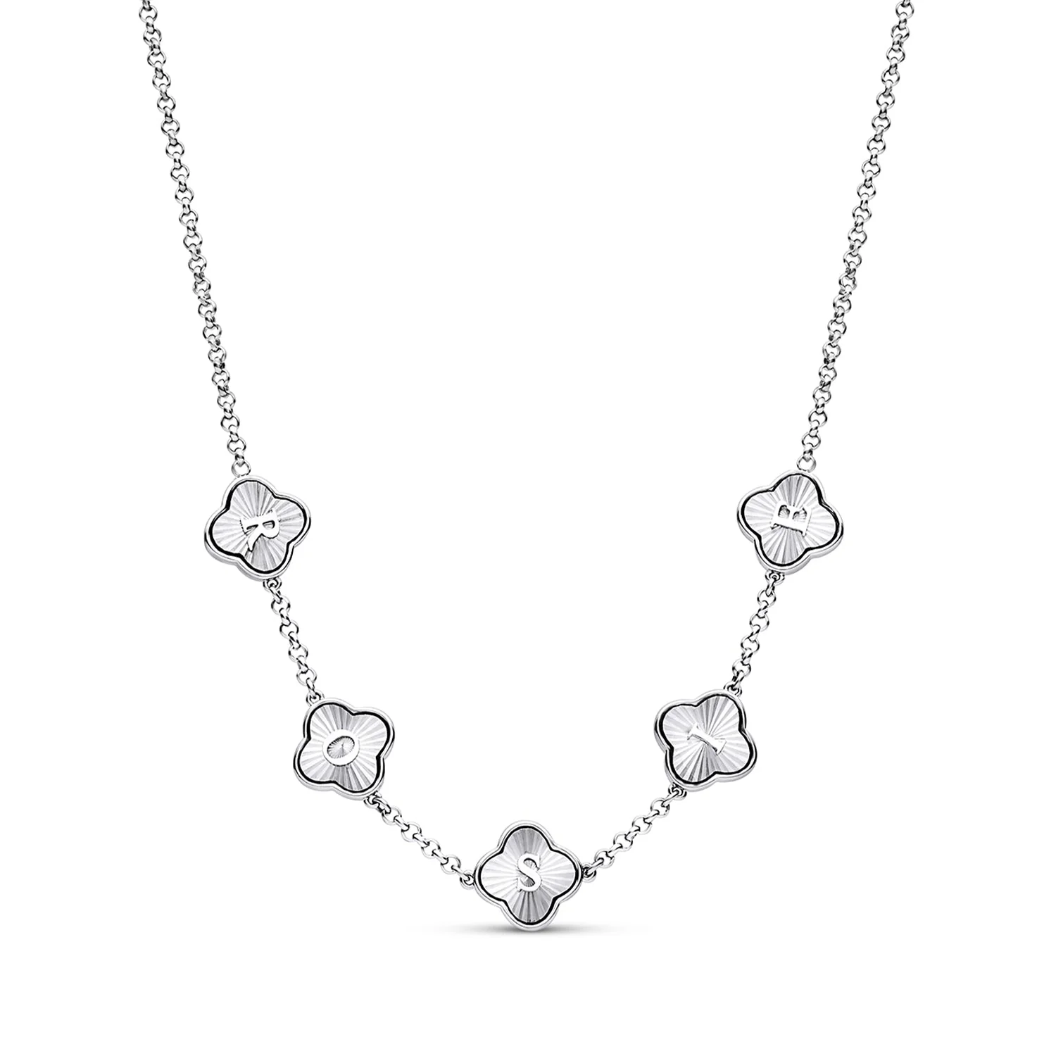 Textured Clover Custom Name Necklace (Silver)