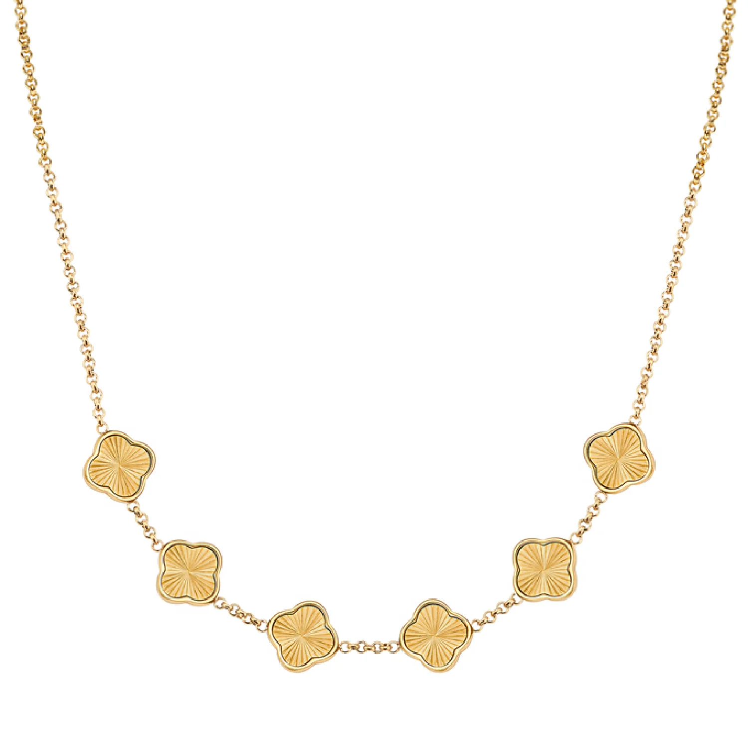 Textured Clover Custom Name Necklace (Gold)