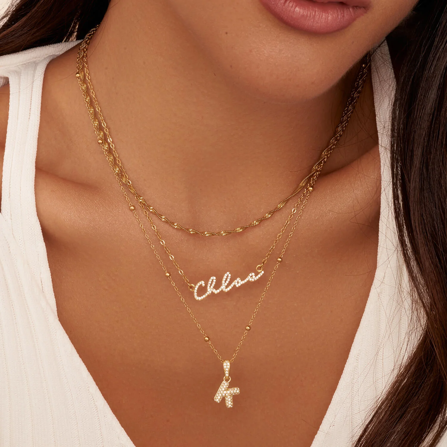 Bubble Initial Sphere Necklace (Gold)