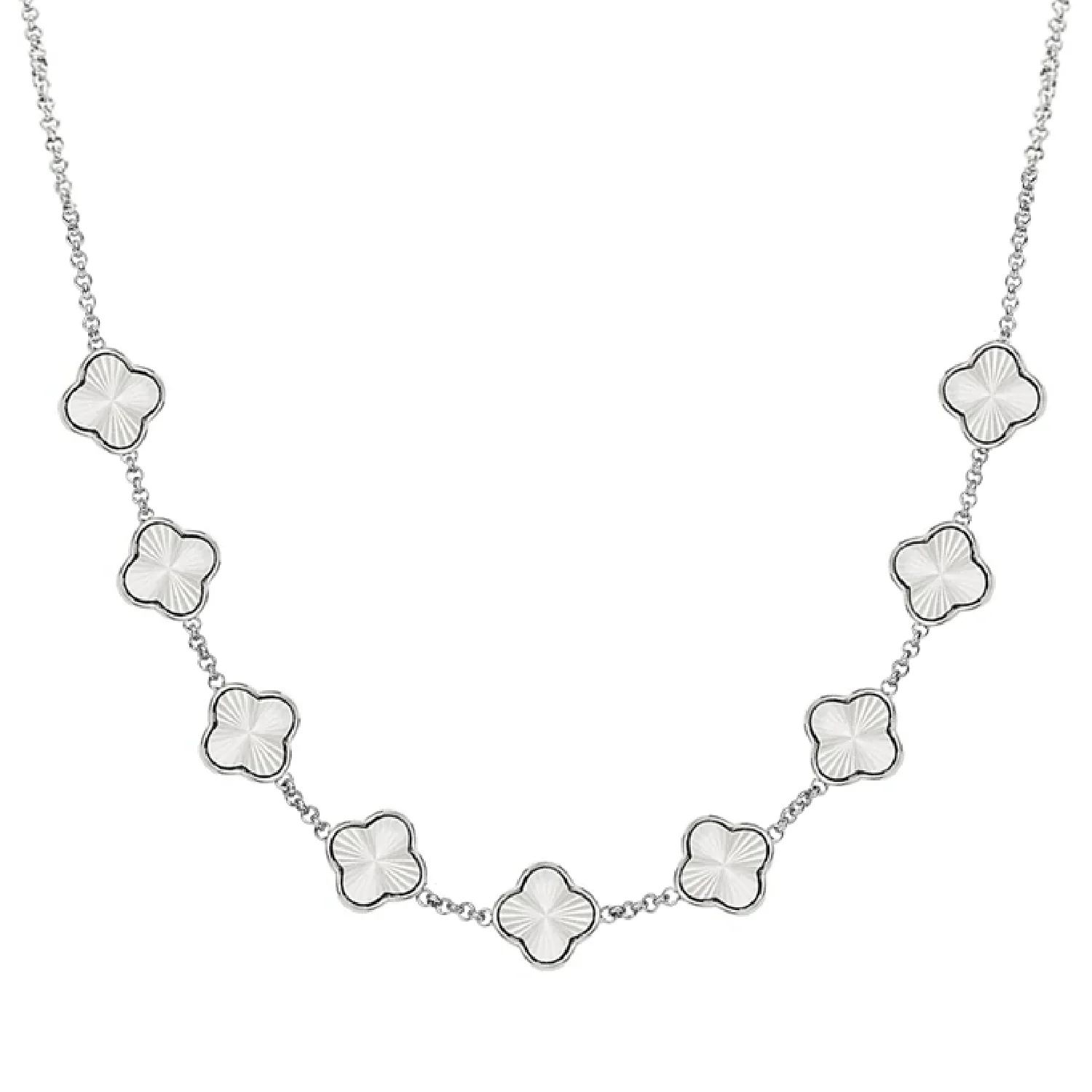 Textured Clover Custom Name Necklace (Silver)