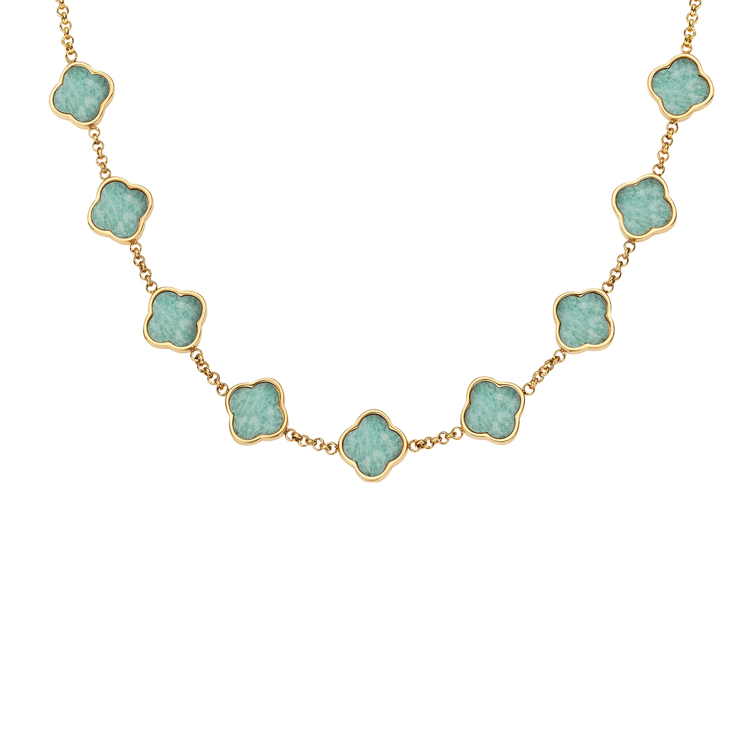 Amazonite Clover Custom Name Necklace (Gold)