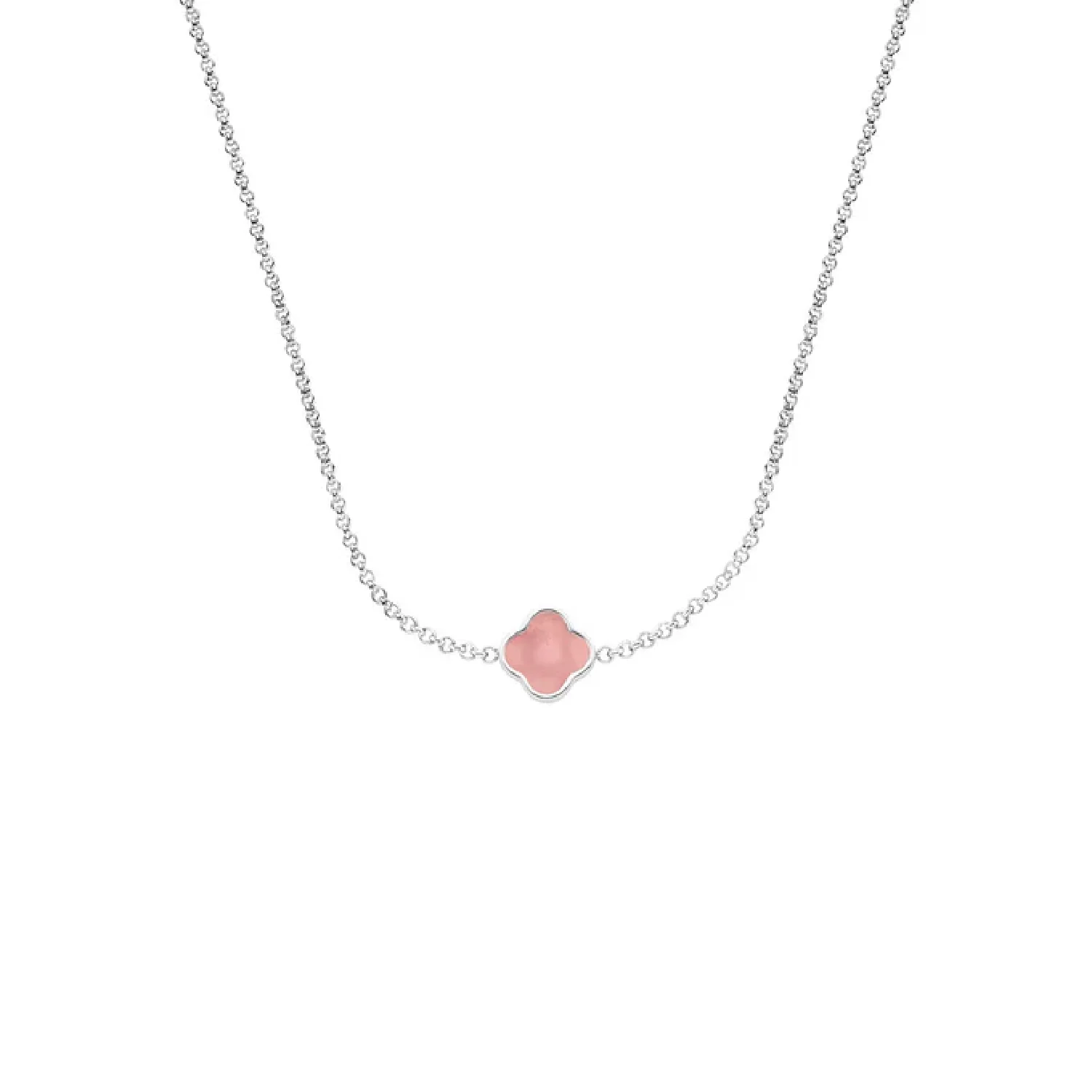 Rose Quartz Clover Custom Name Necklace (Silver)