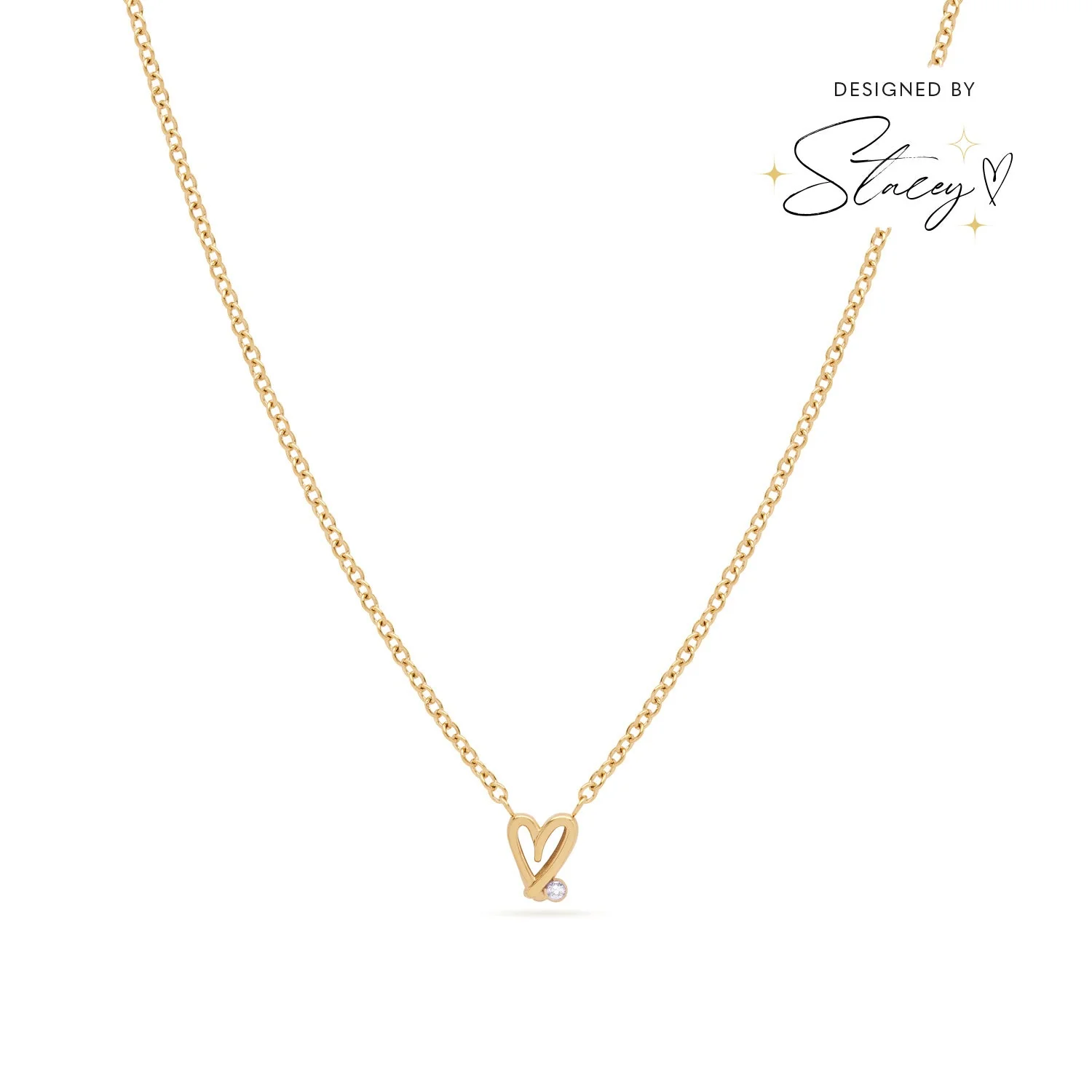 Stacey's Stories Doodle Heart Birthstone Necklace (Gold)