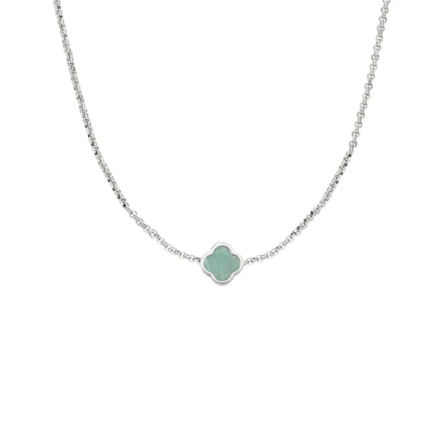 Amazonite Clover Custom Name Necklace (Silver)
