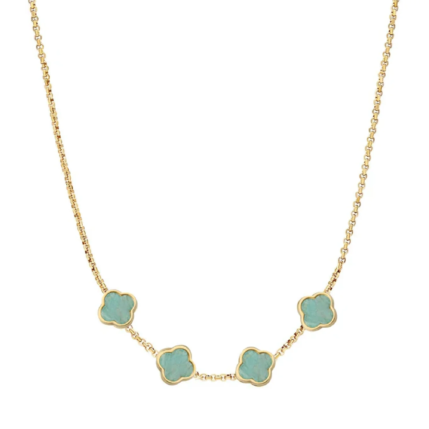 Amazonite Clover Custom Name Necklace (Gold)