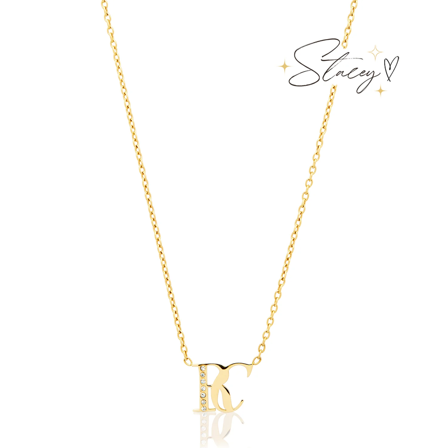 Double Initial Crystal Necklace (Gold)