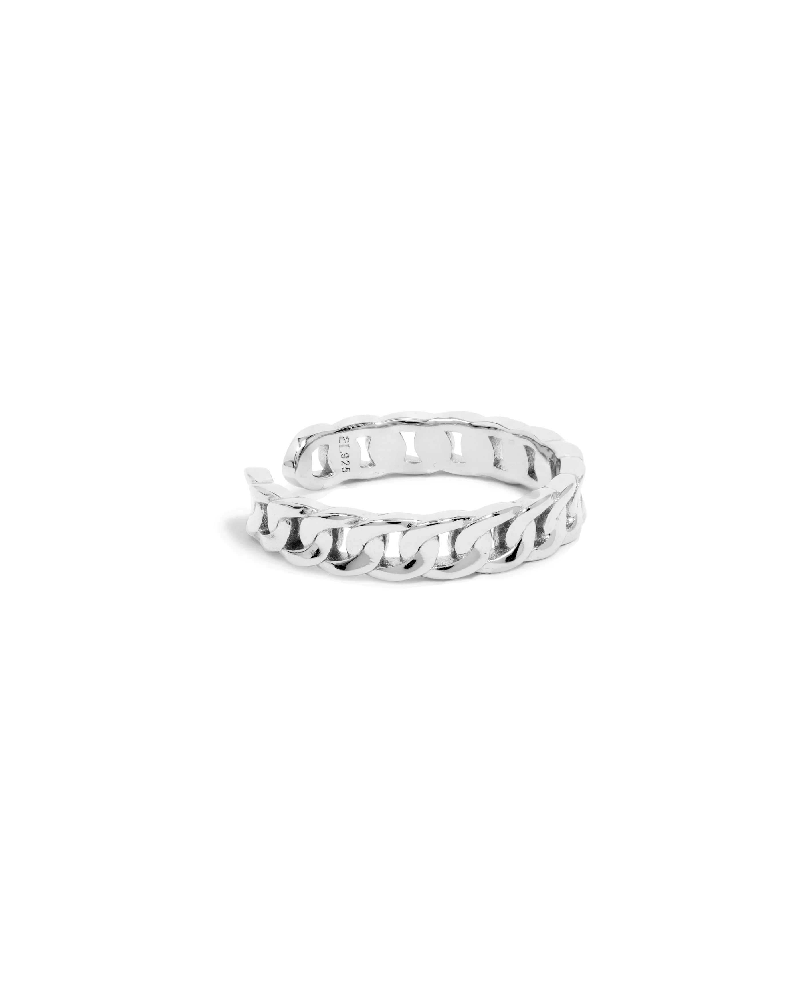 Sterling Silver Curb Chain Ring (Silver)