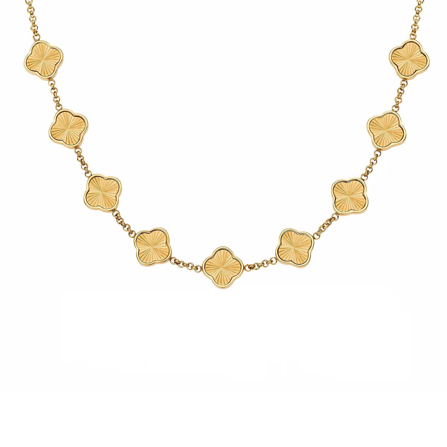 Textured Clover Custom Name Necklace (Gold)