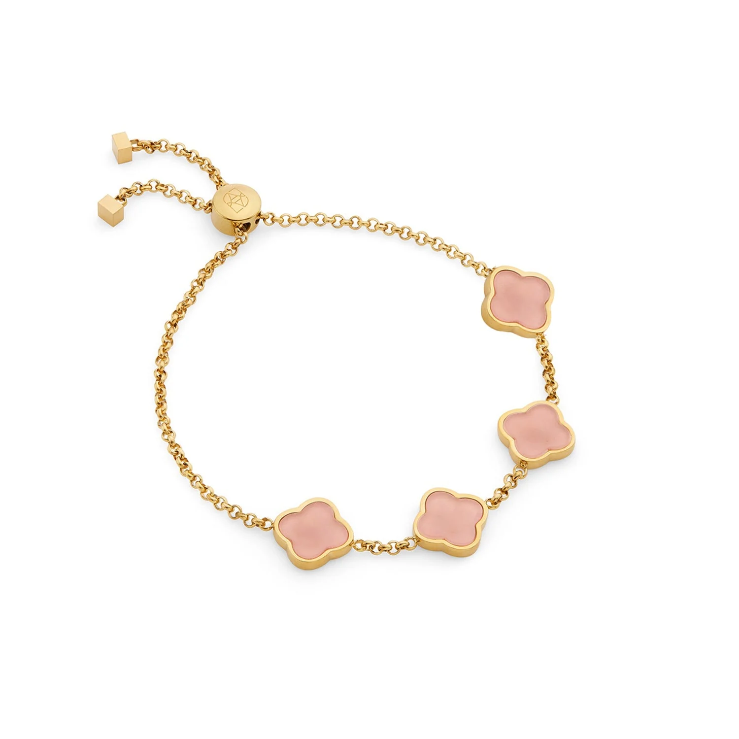 Rose Quartz Clover Custom Name Bracelet (Gold)