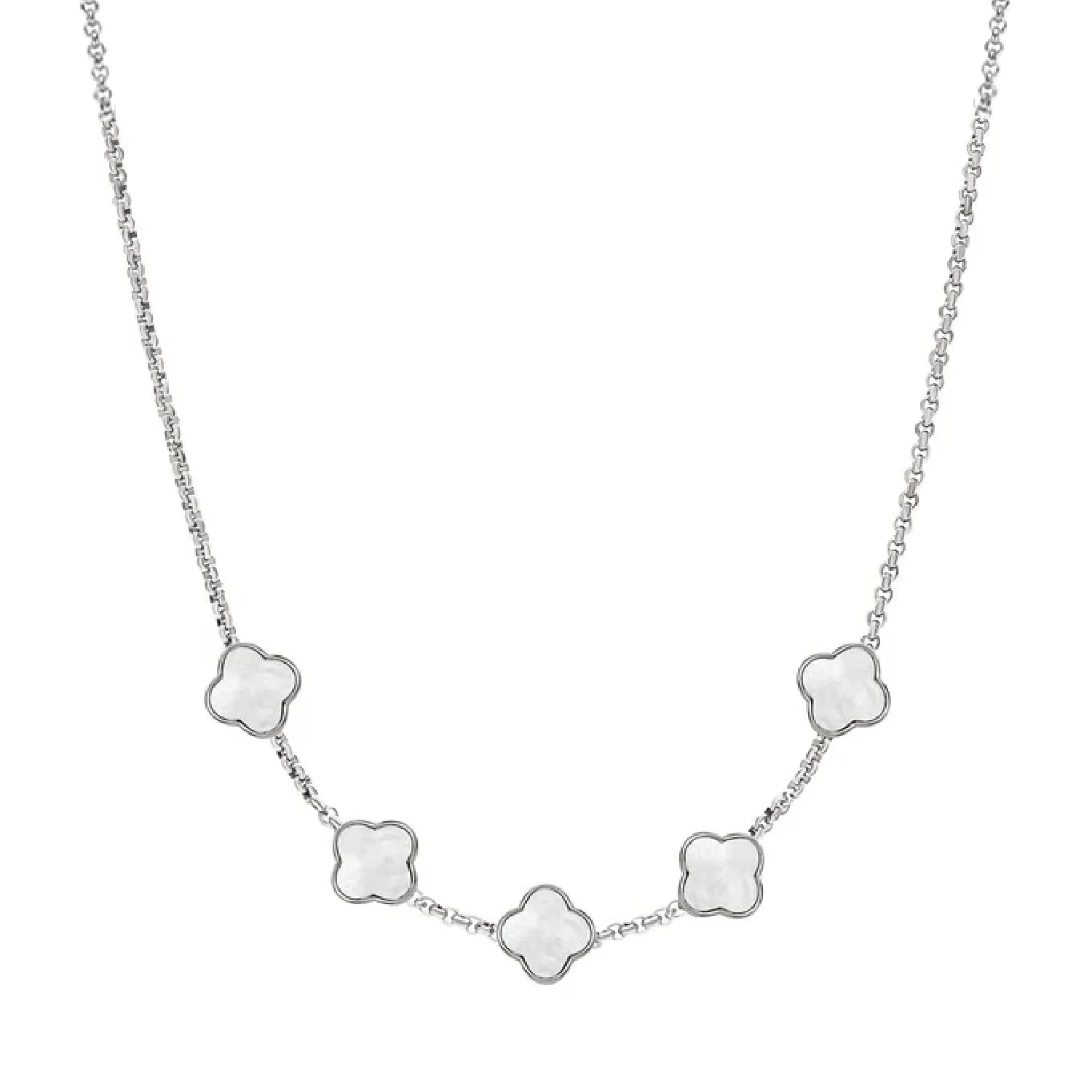 Pearl Clover Custom Name Necklace (Silver)