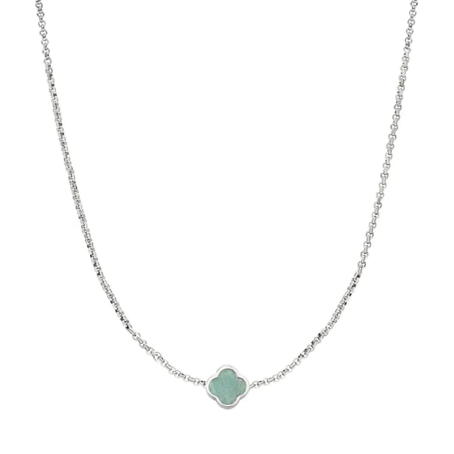 Amazonite Clover Custom Name Necklace (Silver)
