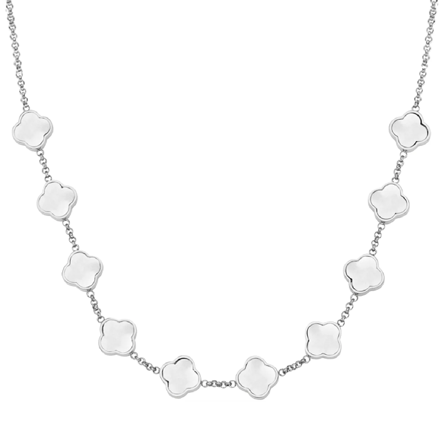 Pearl Clover Custom Name Necklace (Silver)