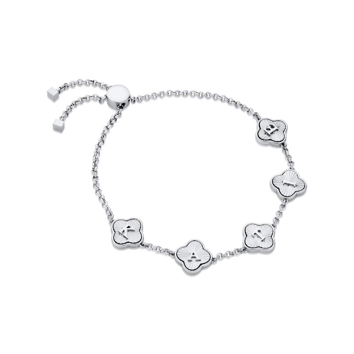 Textured Clover Custom Name Bracelet (Silver)