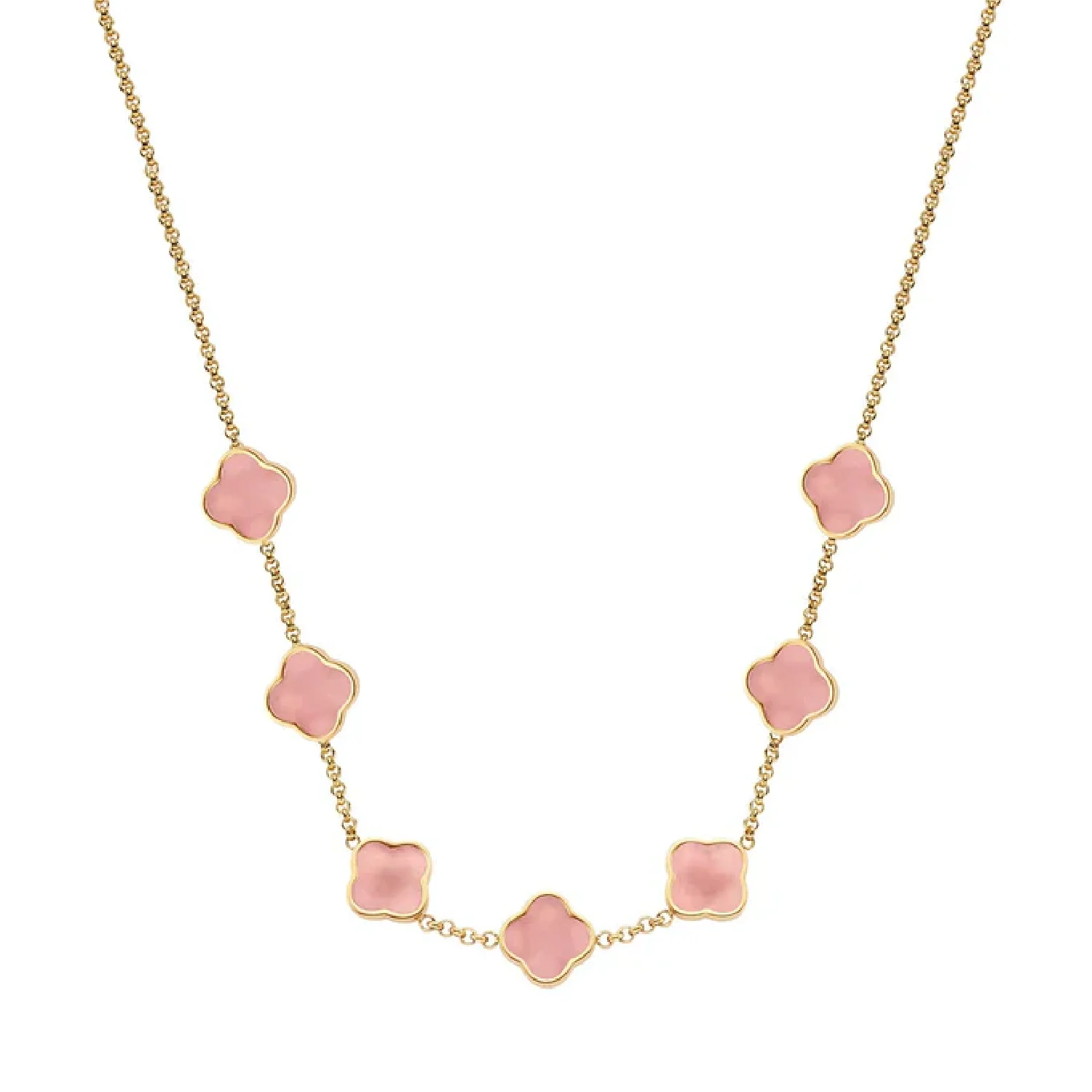 Rose Quartz Clover Custom Name Necklace (Gold)