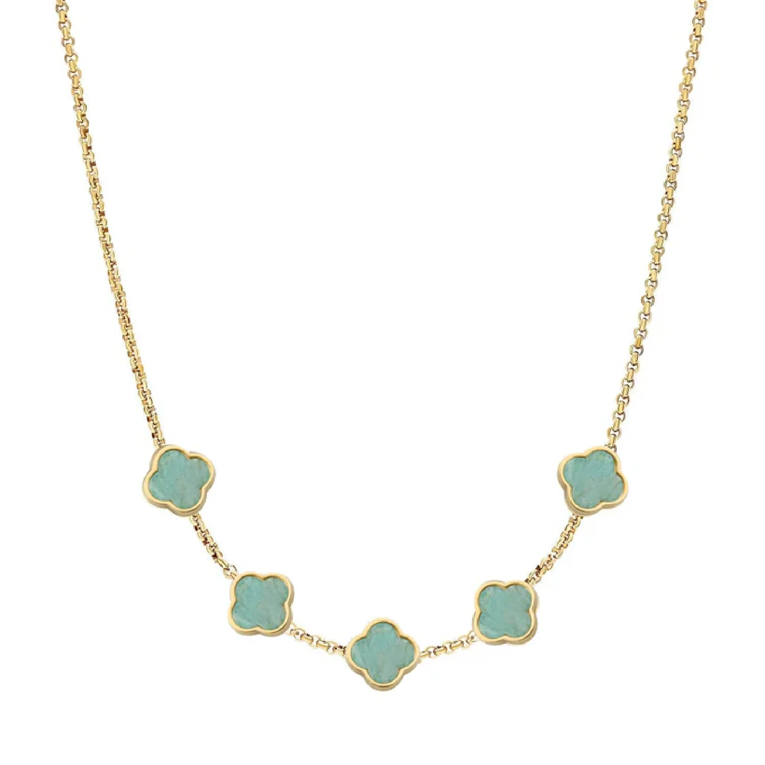 Amazonite Clover Custom Name Necklace (Gold)