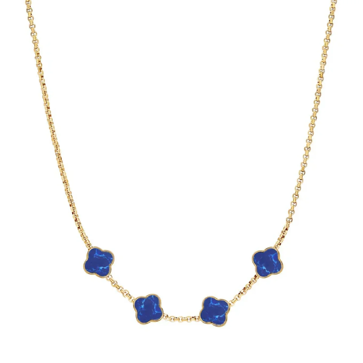 Blue Lace Agate Clover Custom Name Necklace (Gold)