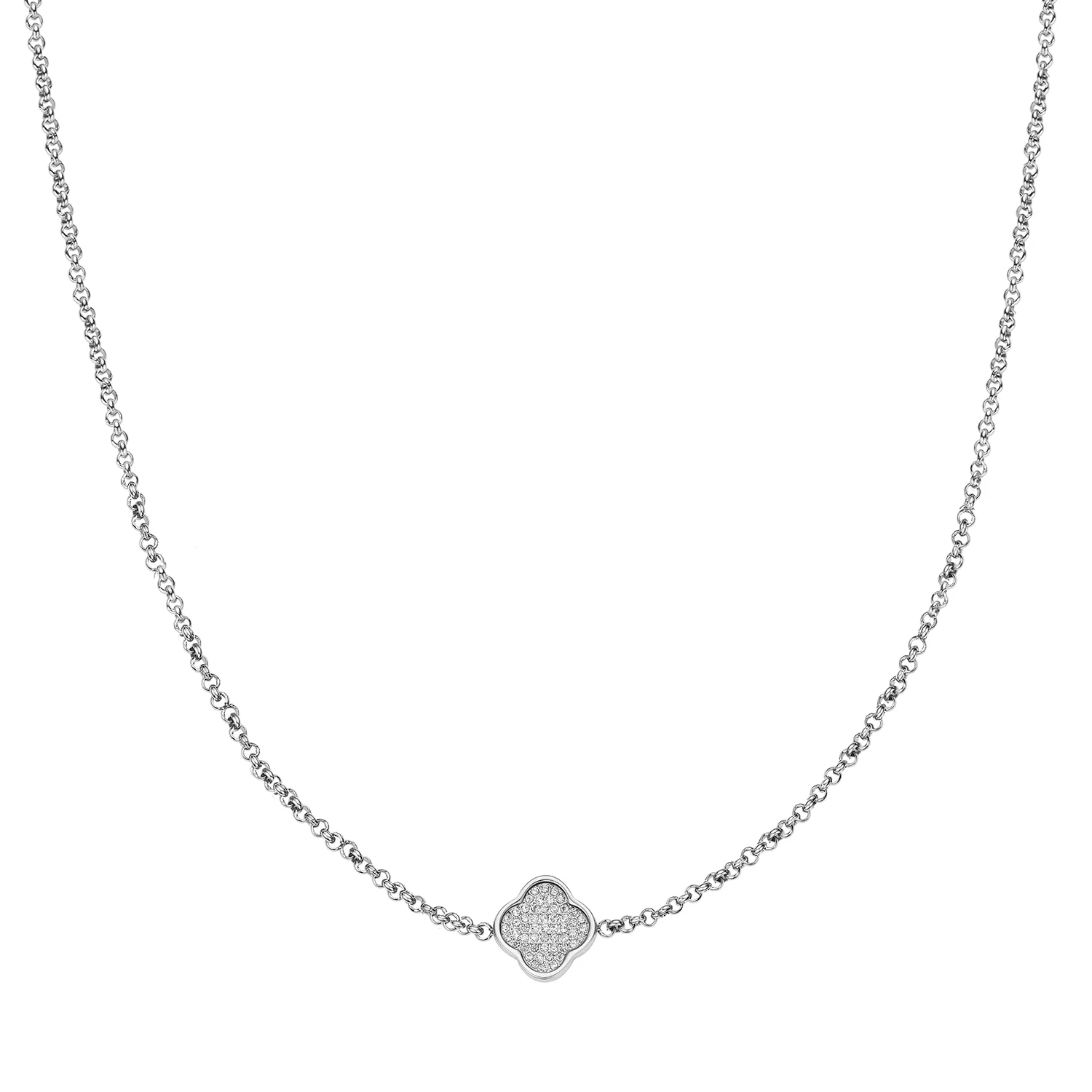 Shimmer Pavé Clover Necklace (Silver)