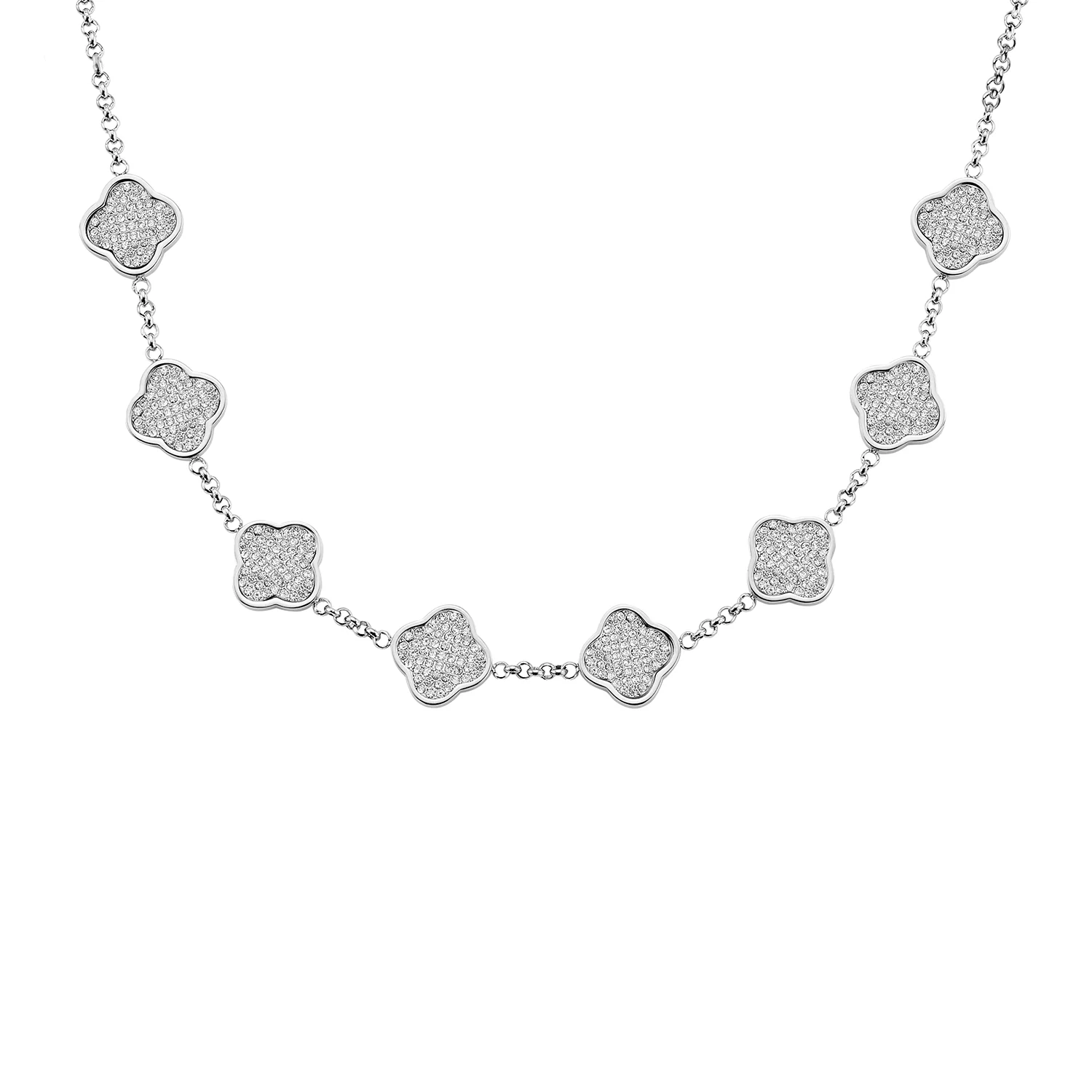 Shimmer Pavé Clover Necklace (Silver)