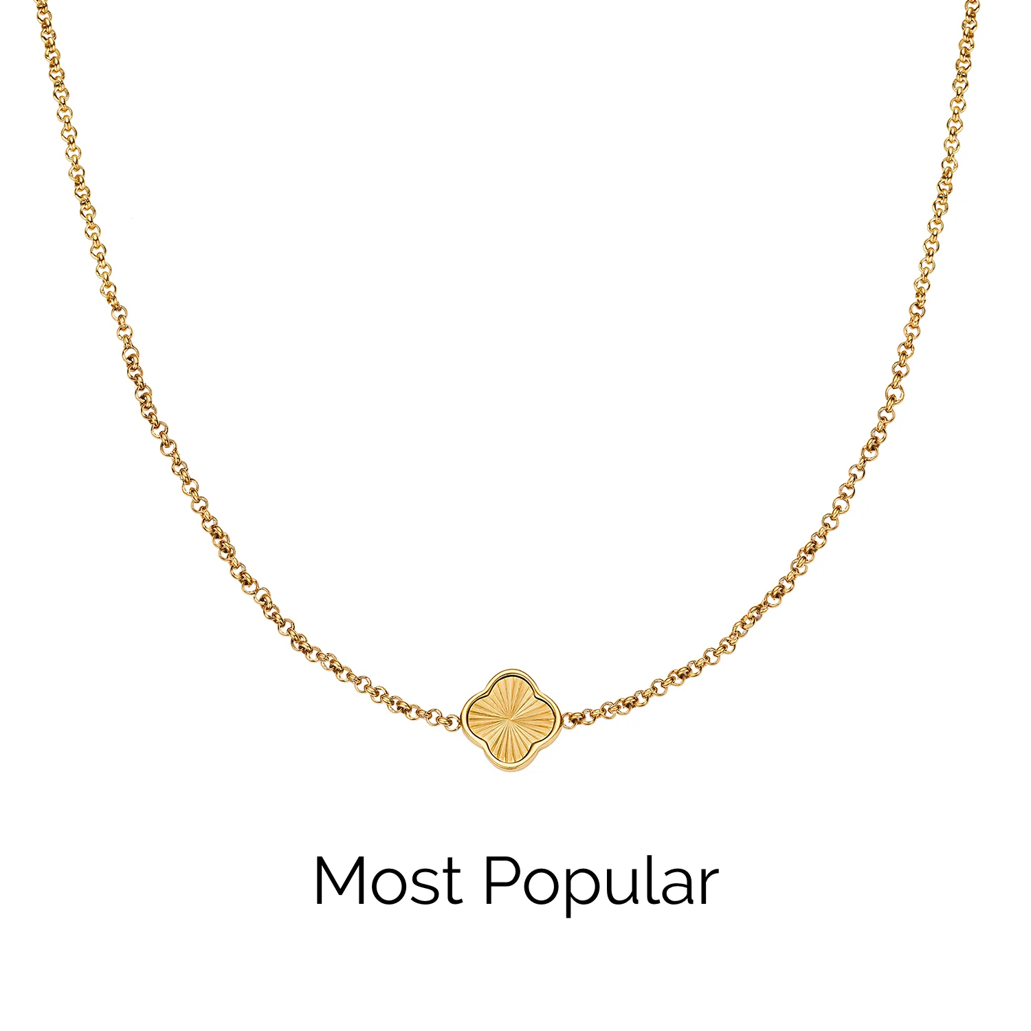 Textured Clover Custom Name Necklace (Gold)