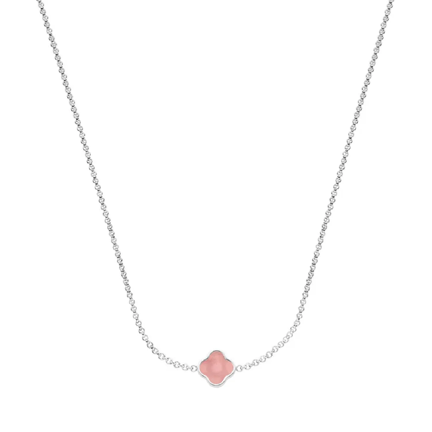 Rose Quartz Clover Custom Name Necklace (Silver)
