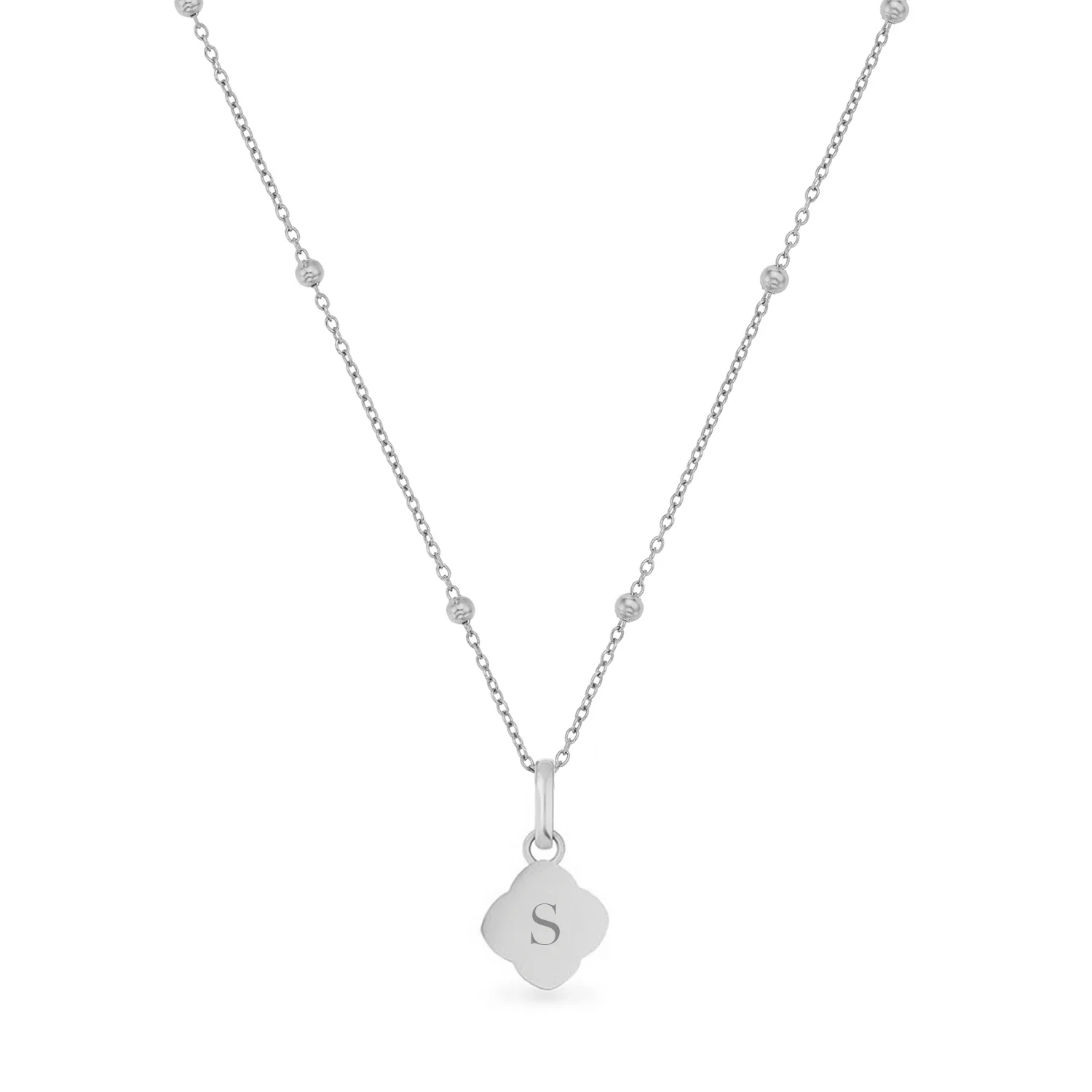 Black Enamel Clover Pendant Necklace (Silver)