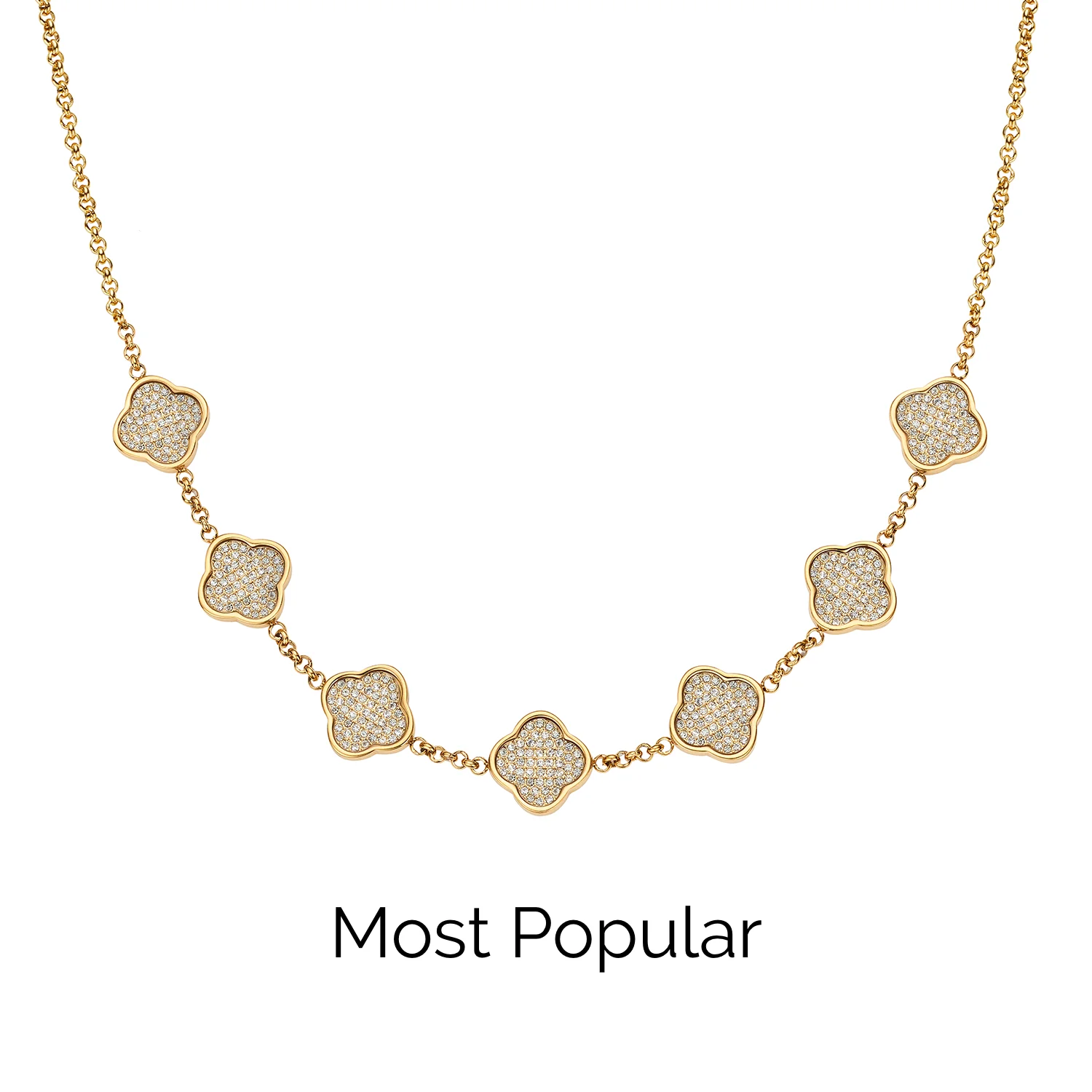 Shimmer Pavé Clover Necklace (Gold)