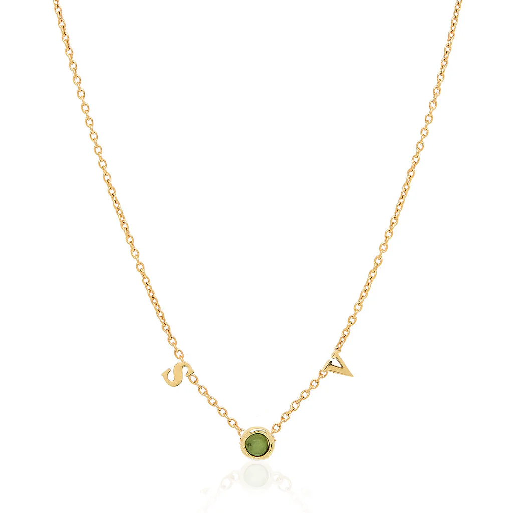 Made Mine Initials & Birthstone Necklace (Gold)
