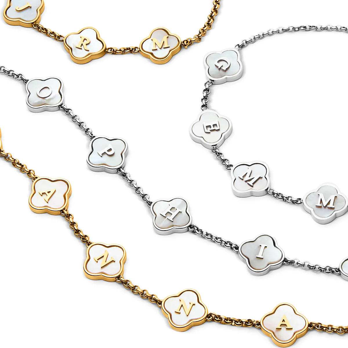 Pearl Clover Custom Name Bracelet (Gold)