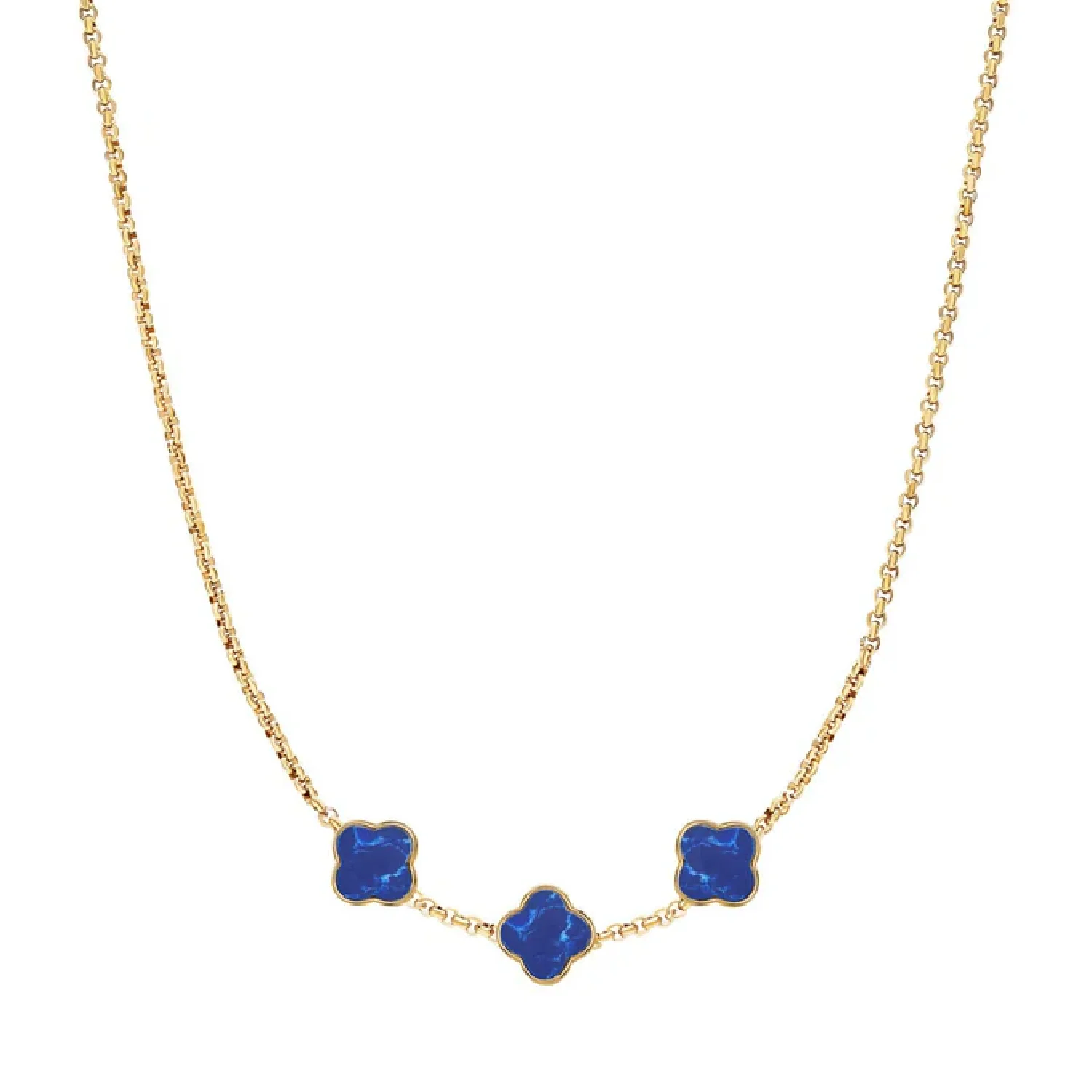 Blue Lace Agate Clover Custom Name Necklace (Gold)