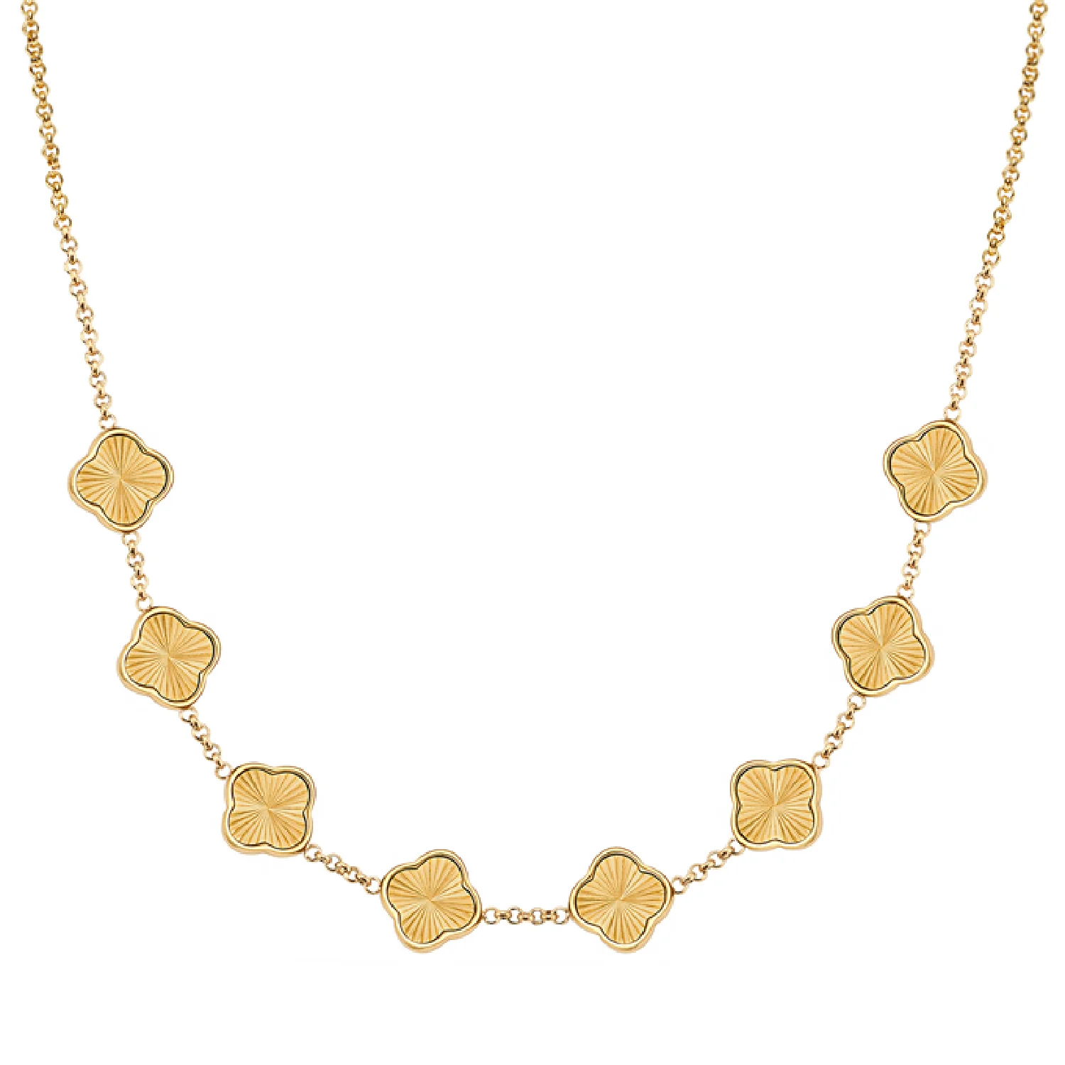 Textured Clover Custom Name Necklace (Gold)