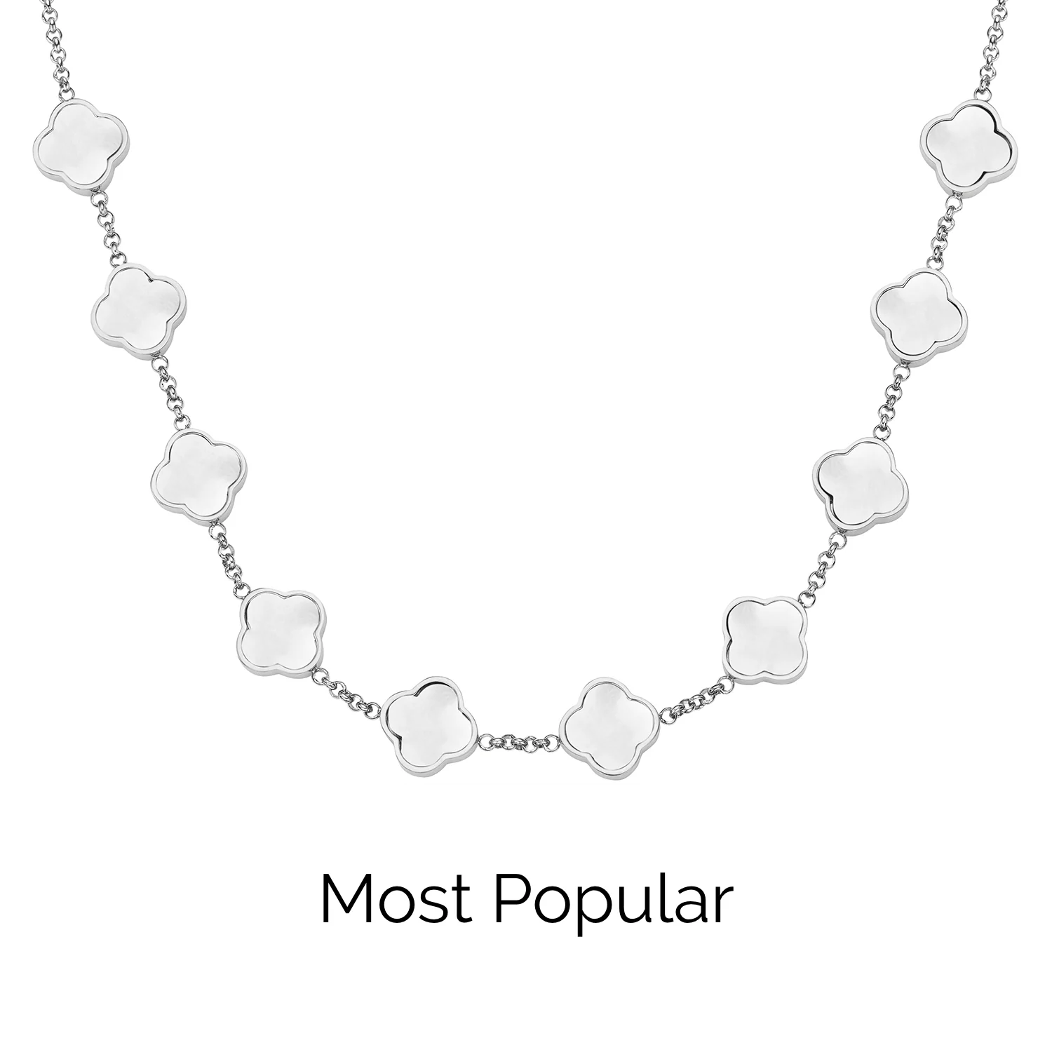 Pearl Clover Custom Name Necklace (Silver)