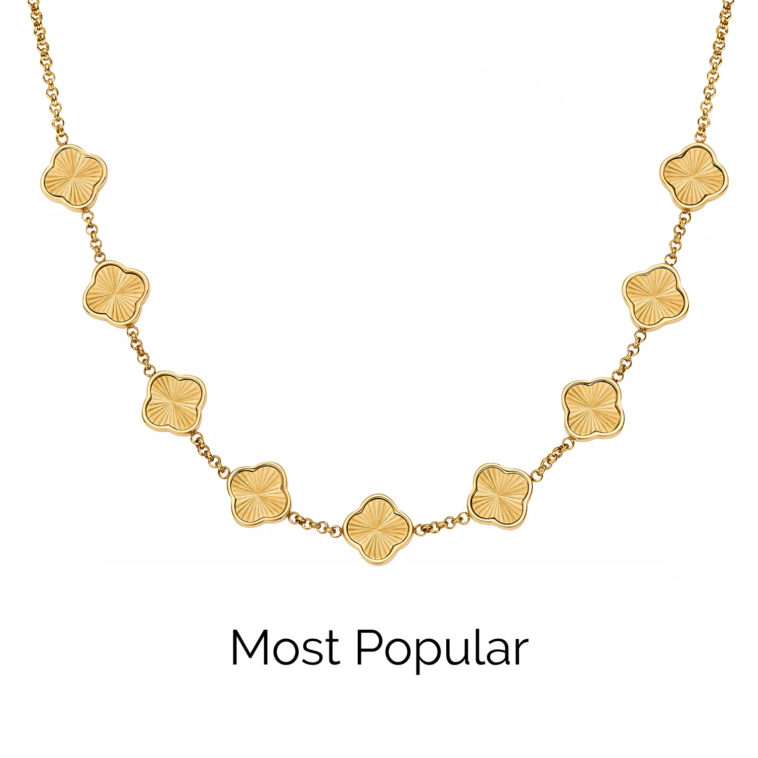 Textured Clover Custom Name Necklace (Gold)