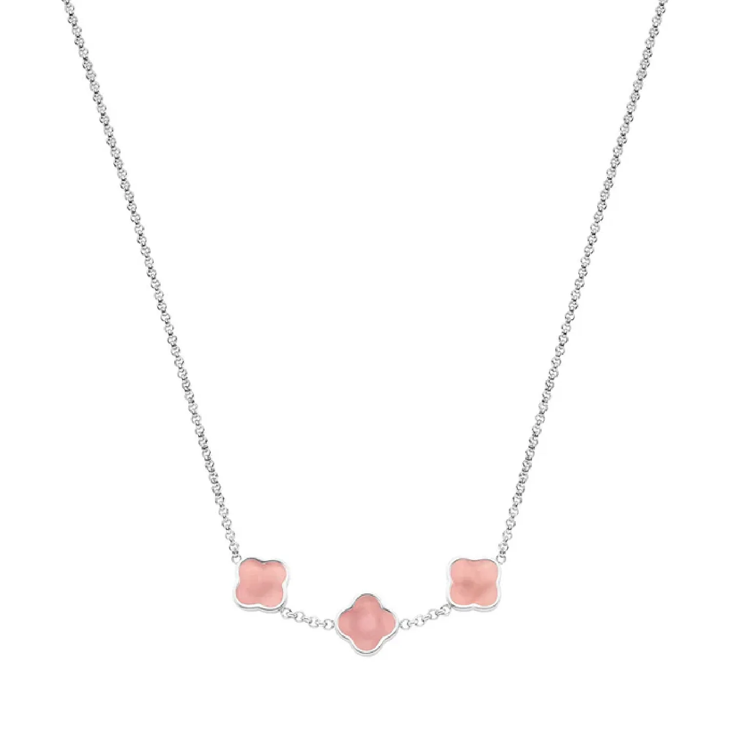 Rose Quartz Clover Custom Name Necklace (Silver)