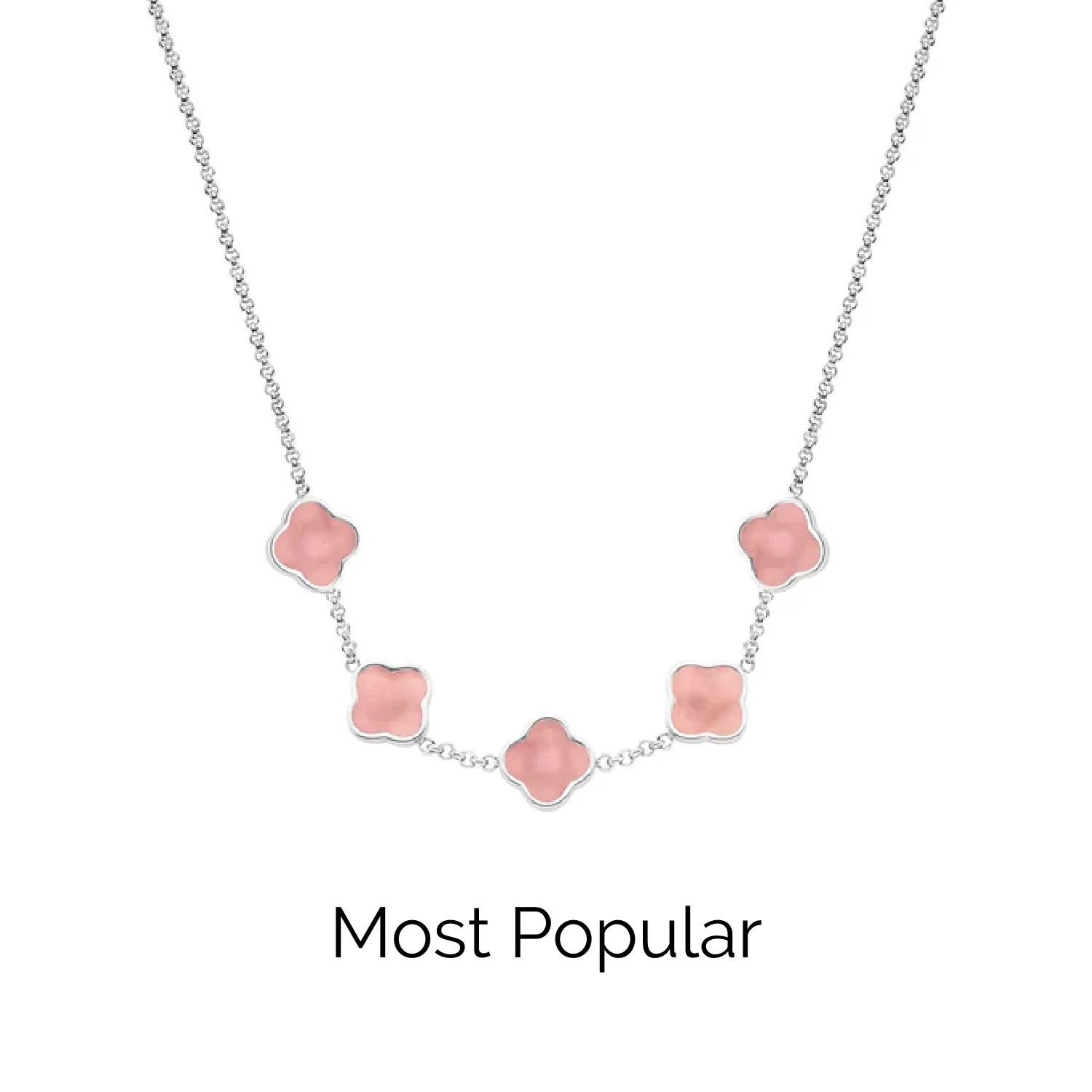 Rose Quartz Clover Custom Name Necklace (Silver)