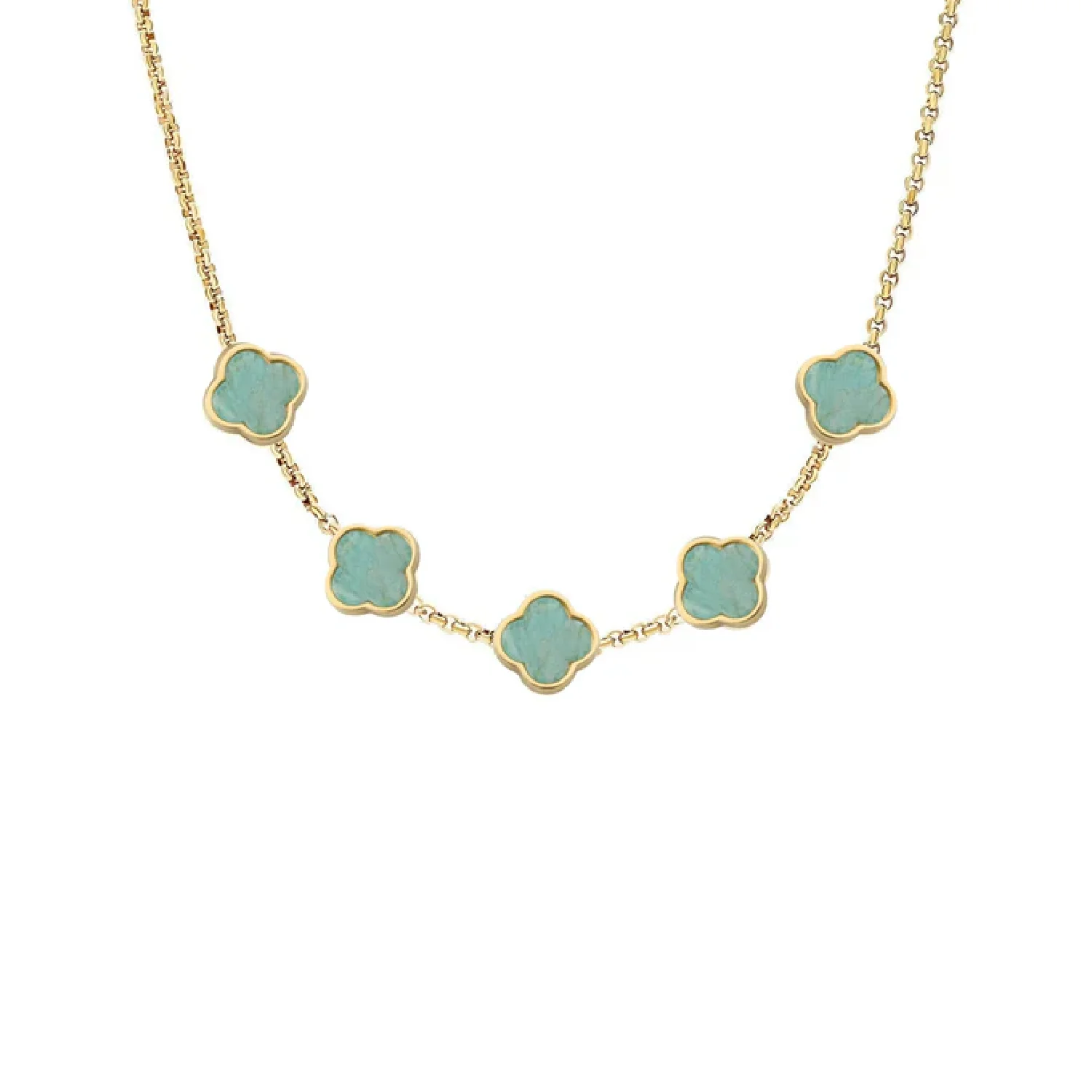 Amazonite Clover Custom Name Necklace (Gold)