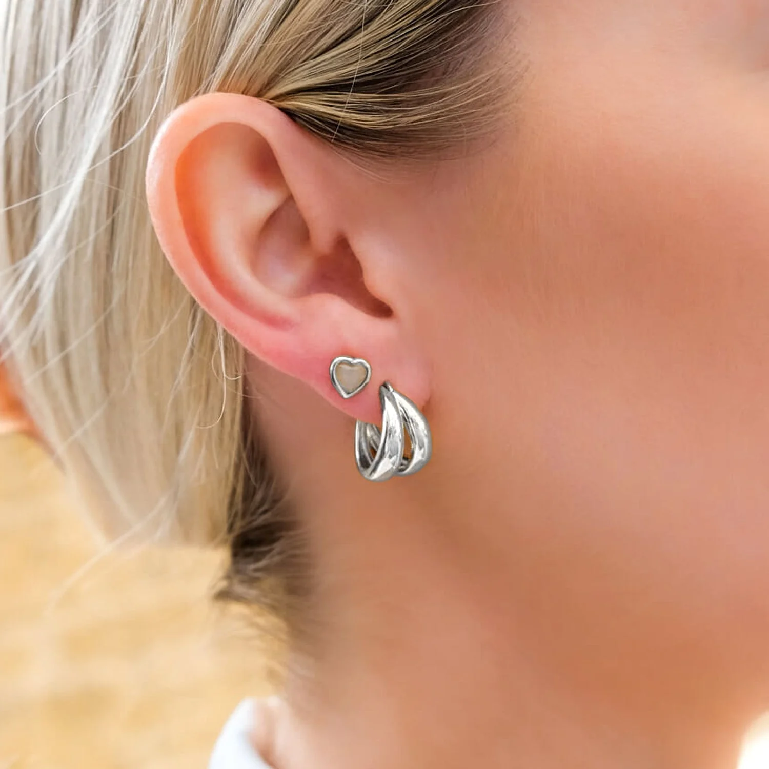 Mini Heart Birthstone Stud Earrings (Silver)