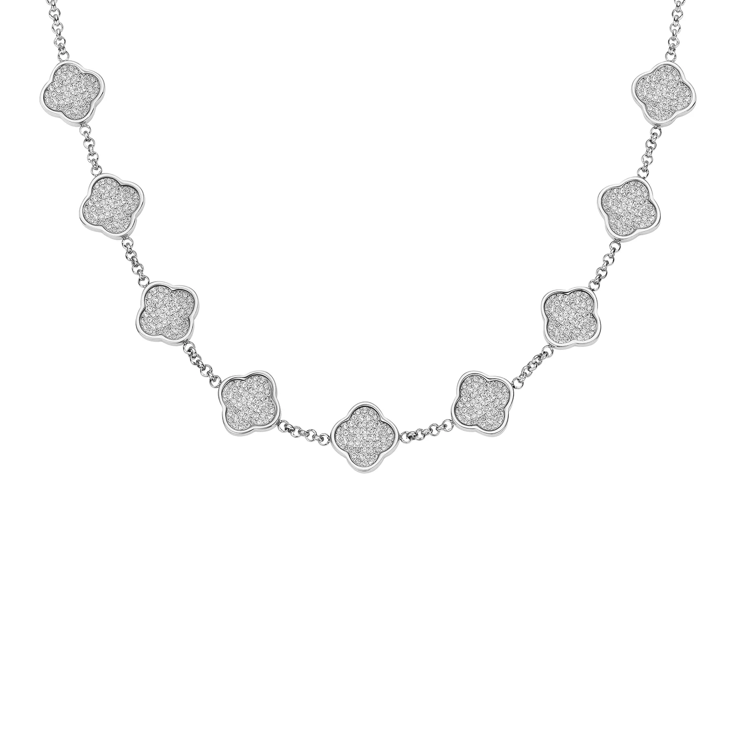 Shimmer Pavé Clover Necklace (Silver)