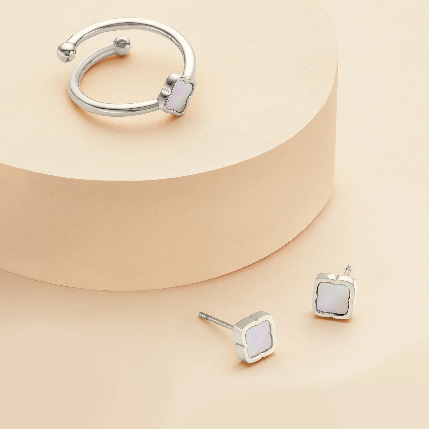 Crystal Heart & Pearl Clover Ring Bundle (Silver)