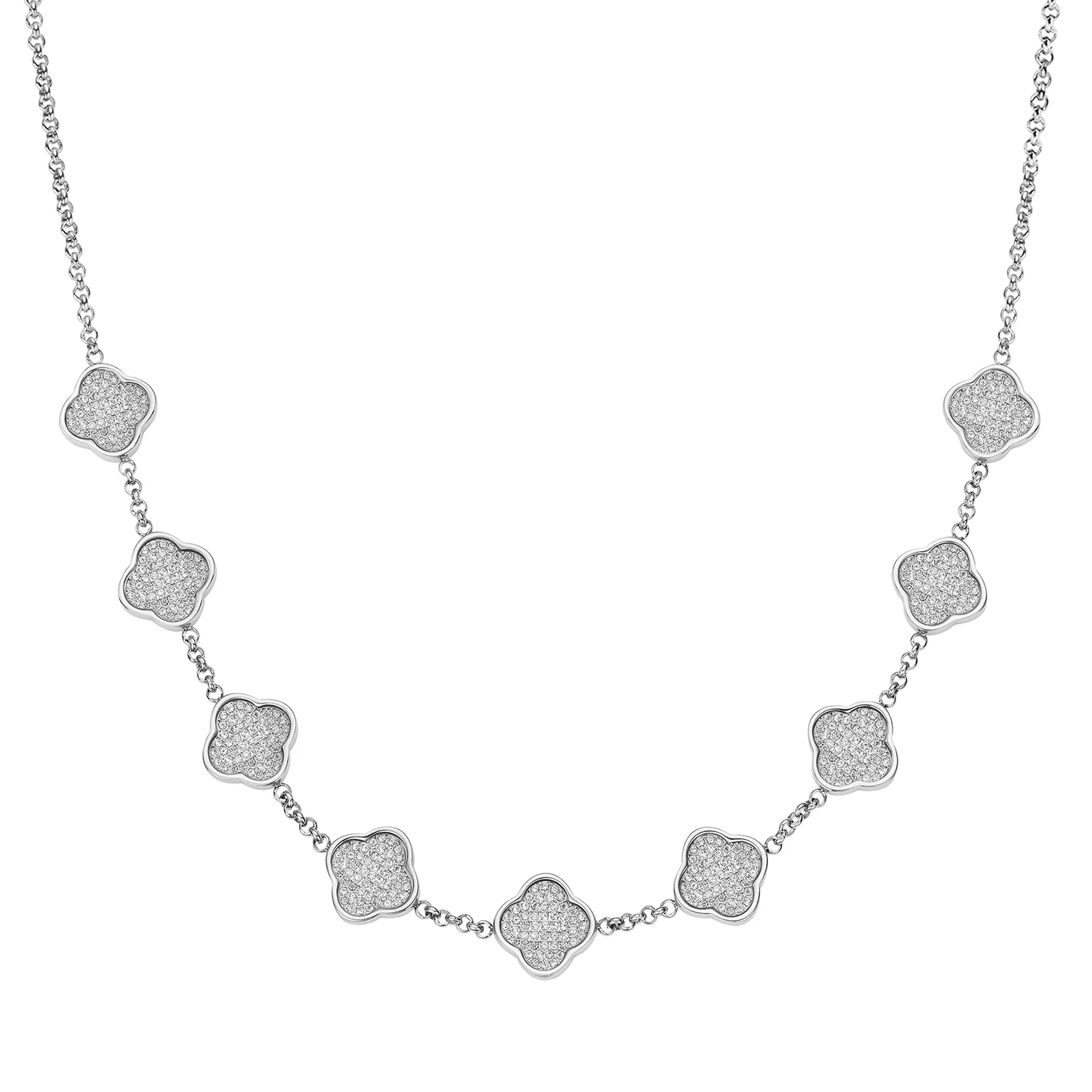 Shimmer Pavé Clover Necklace (Silver)