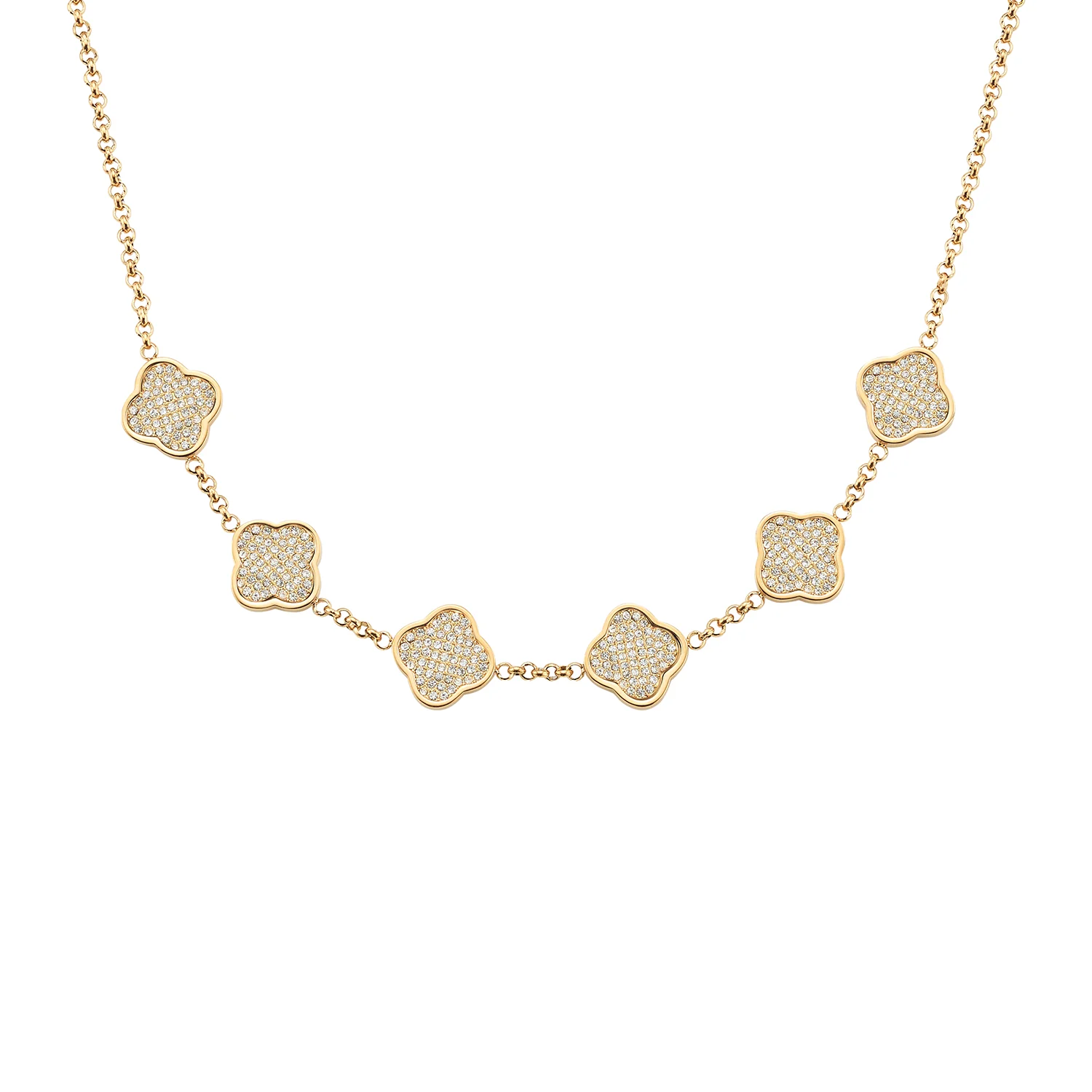 Shimmer Pavé Clover Necklace (Gold)